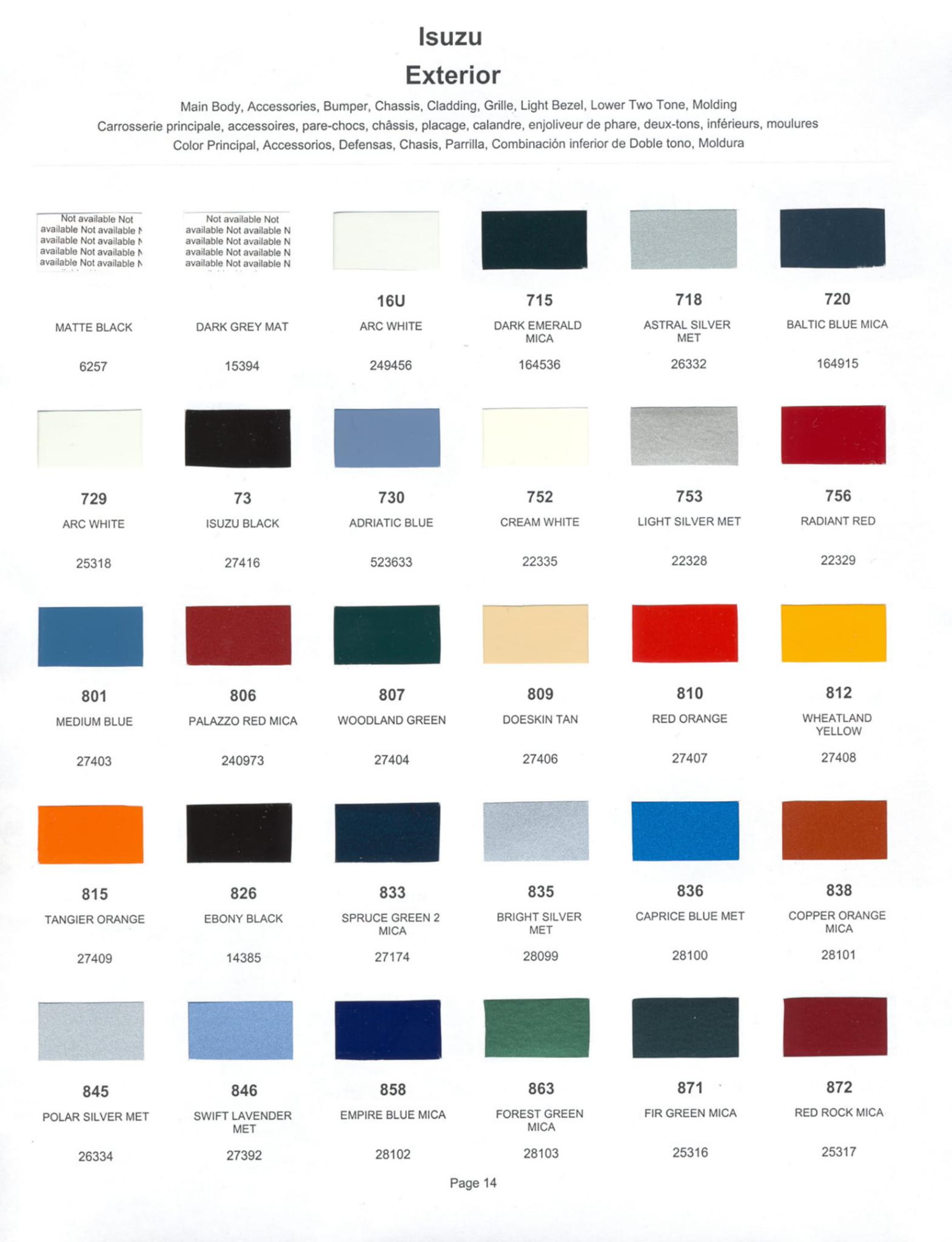 1999 Isuzuz paint codes