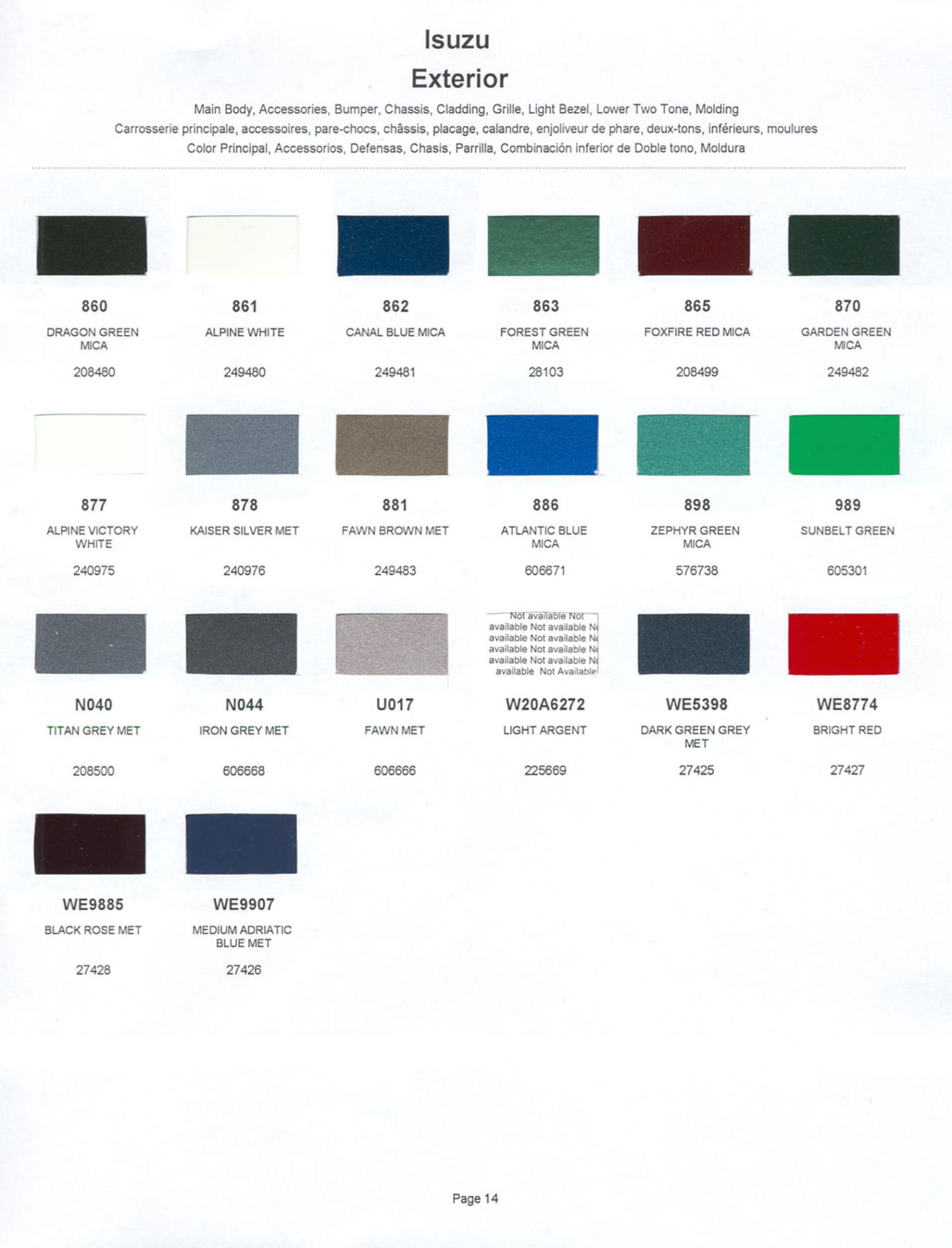 2001 Isuzu paint codes