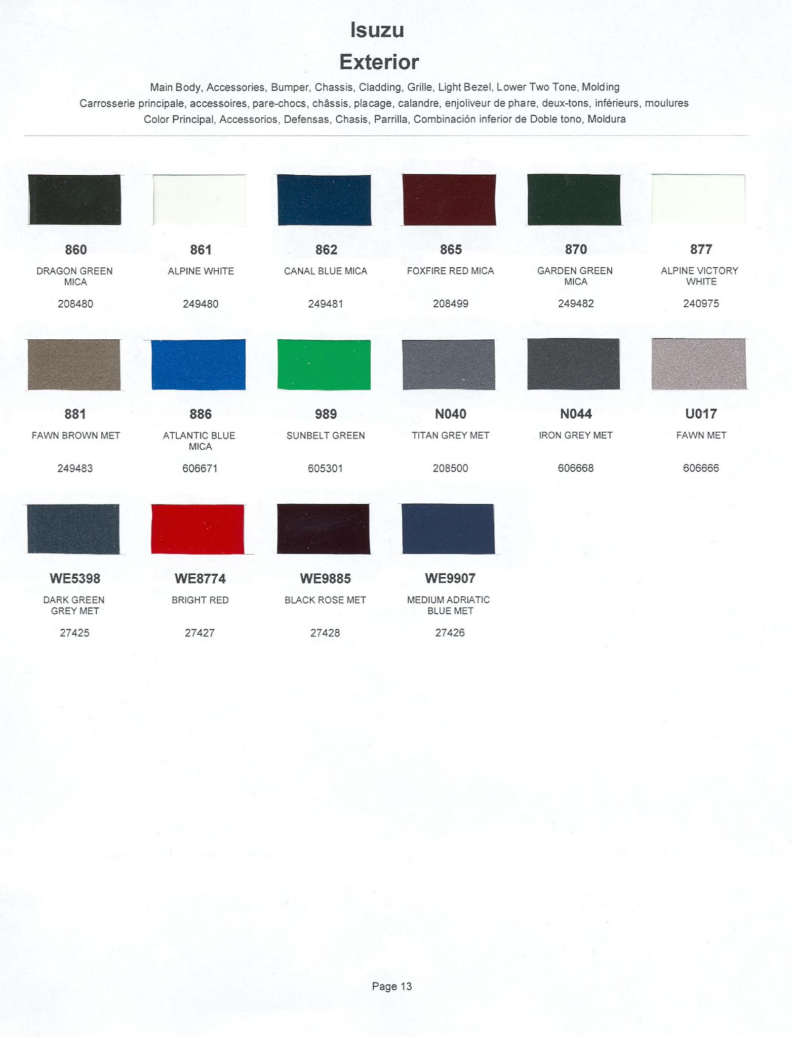 2002 Isuzu paint codes