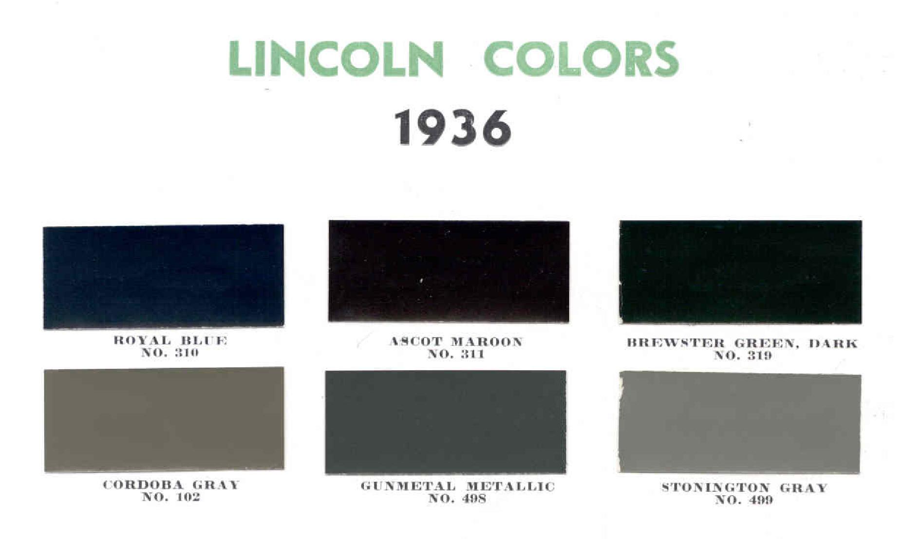 1936 Lincoln Paint Codes & Color Chart Paint Colors used on the Exterior of Lincoln