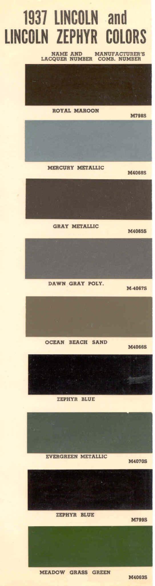 1937 Lincoln Paint Codes & Color Chart Paint Colors used on the Exterior of Lincoln