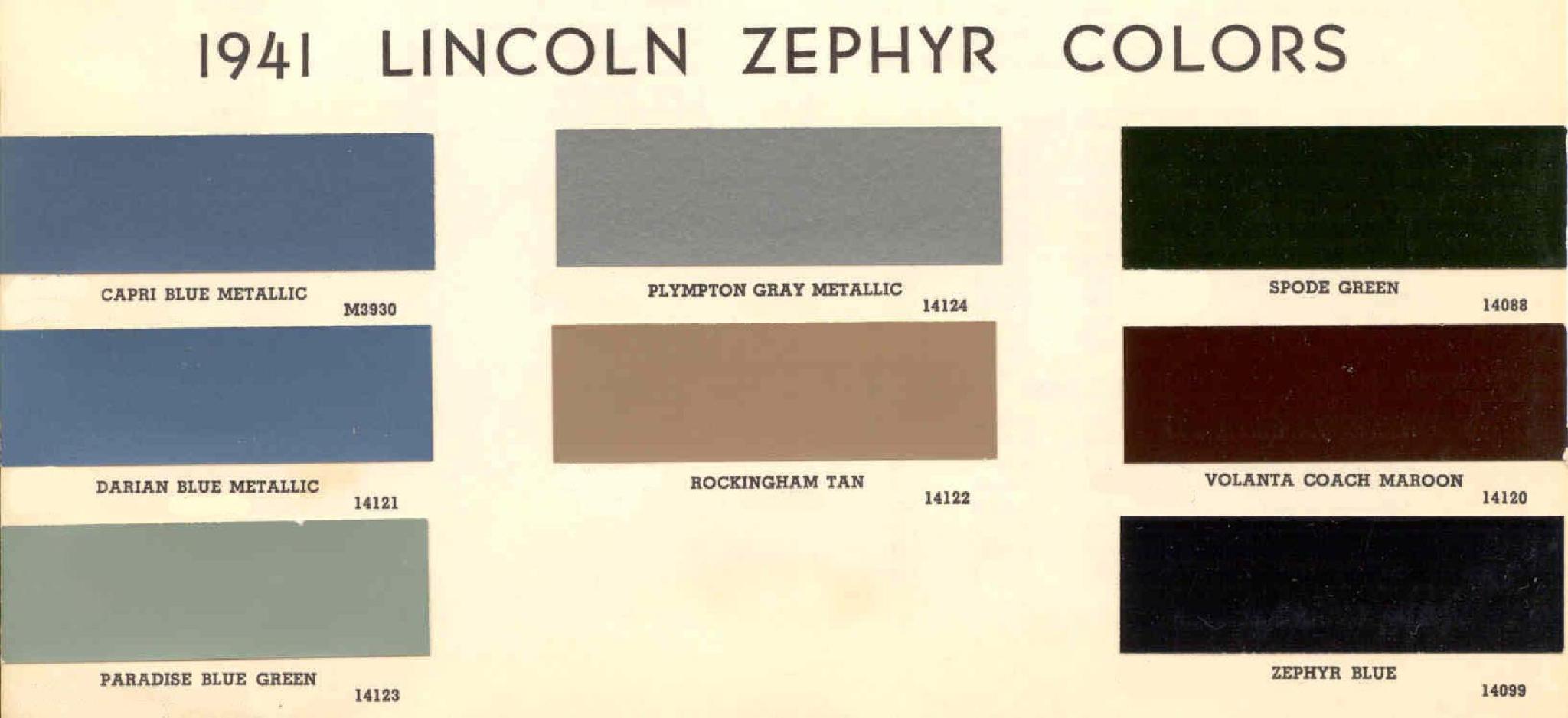 1941 Lincoln Paint Codes & Color Chart Paint Colors used on the Exterior of Lincoln