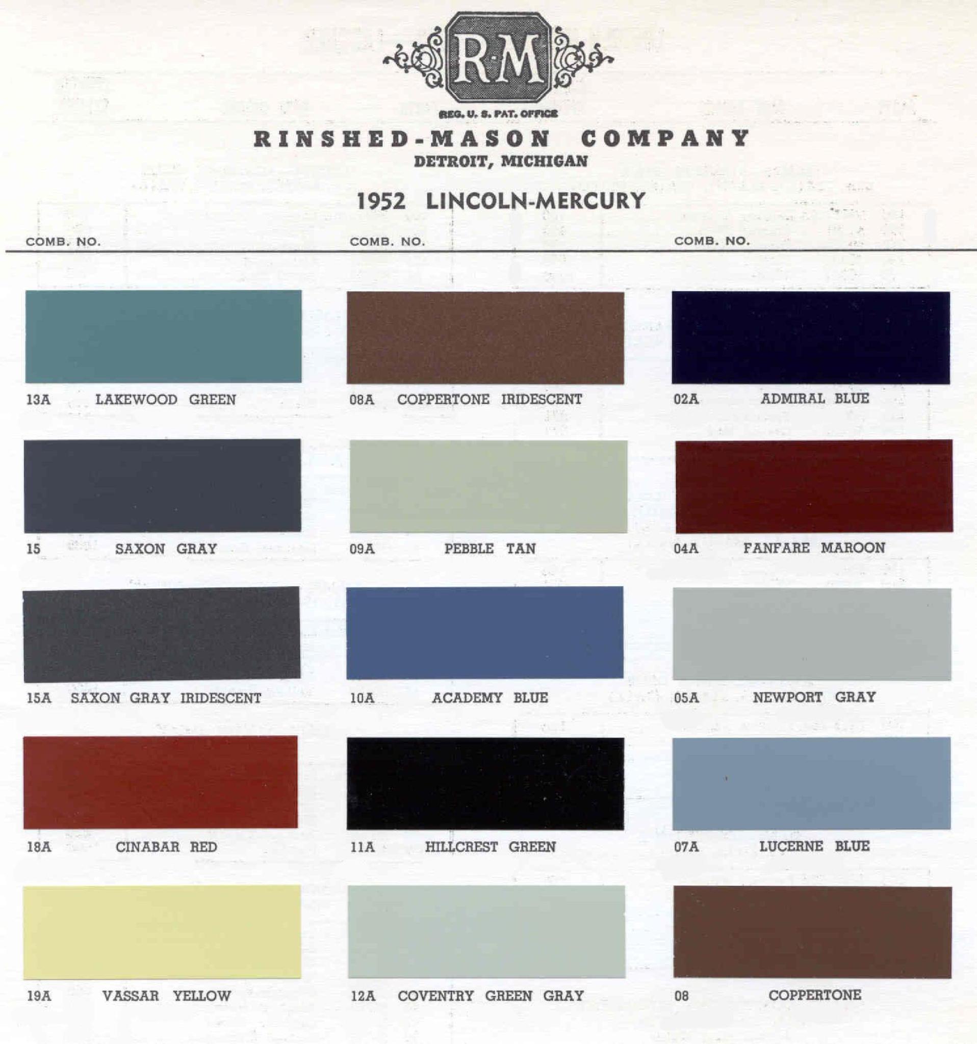1952 Lincoln Paint Codes & Color Chart Paint Colors used on the Exterior of Lincoln