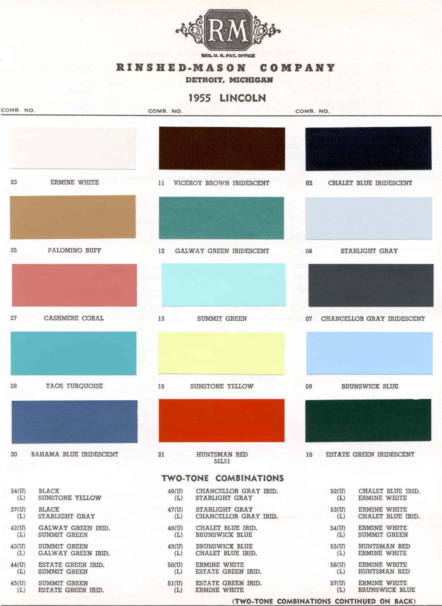 1955 Lincoln Paint Codes & Color Chart Paint Colors used on the Exterior of Lincoln