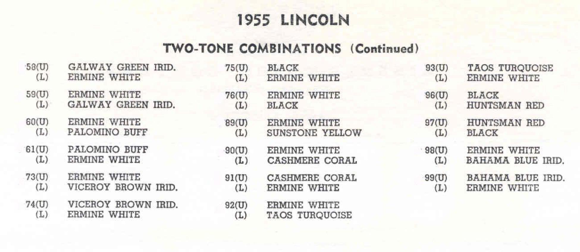 1955 Lincoln Paint Codes & Color Chart Paint Colors used on the Exterior of Lincoln