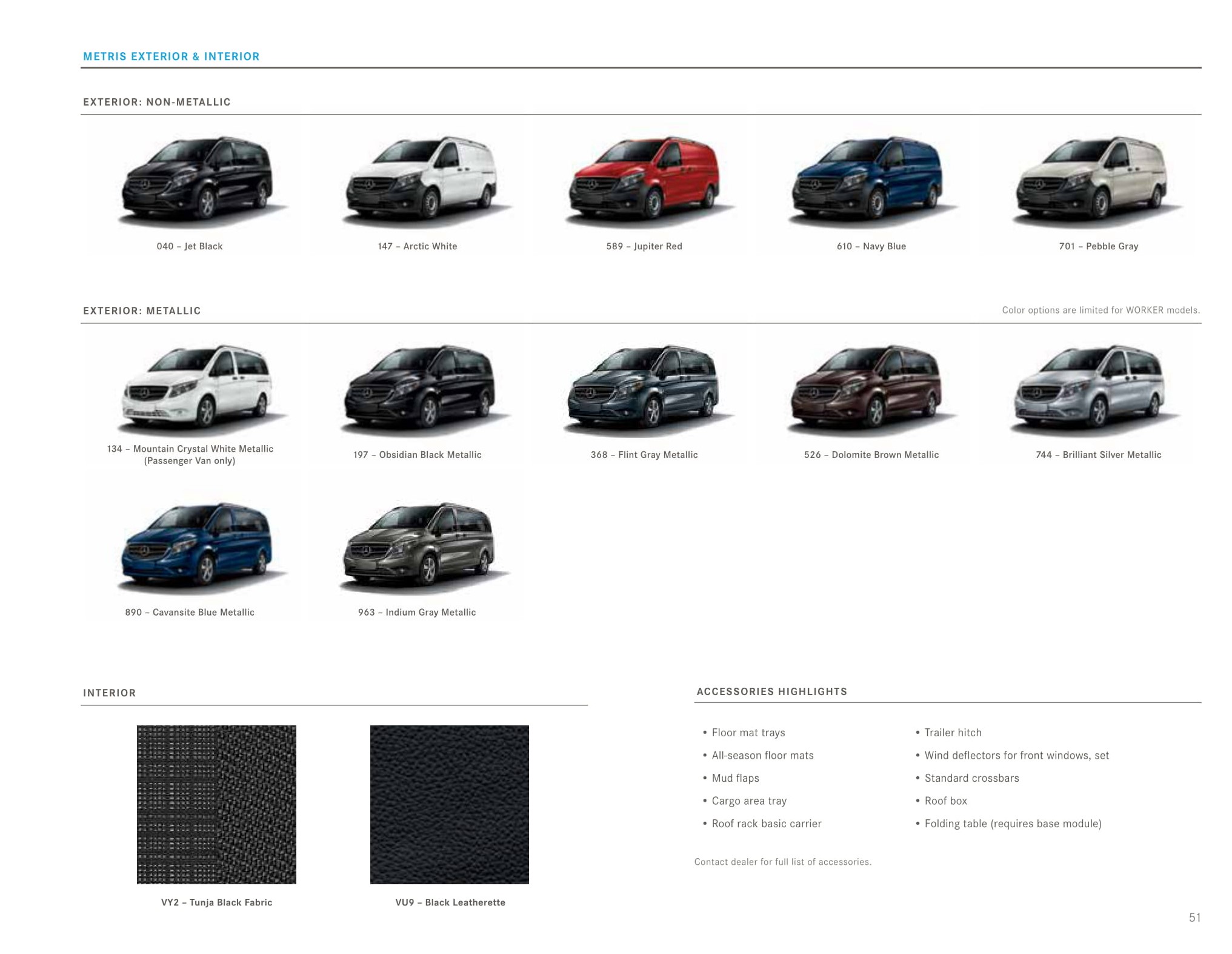 2018 Mercedes Benz Metris Brochure Paint Color Options vehicle examples, color names, and color codes for the Mercedes-Benz Vehicle