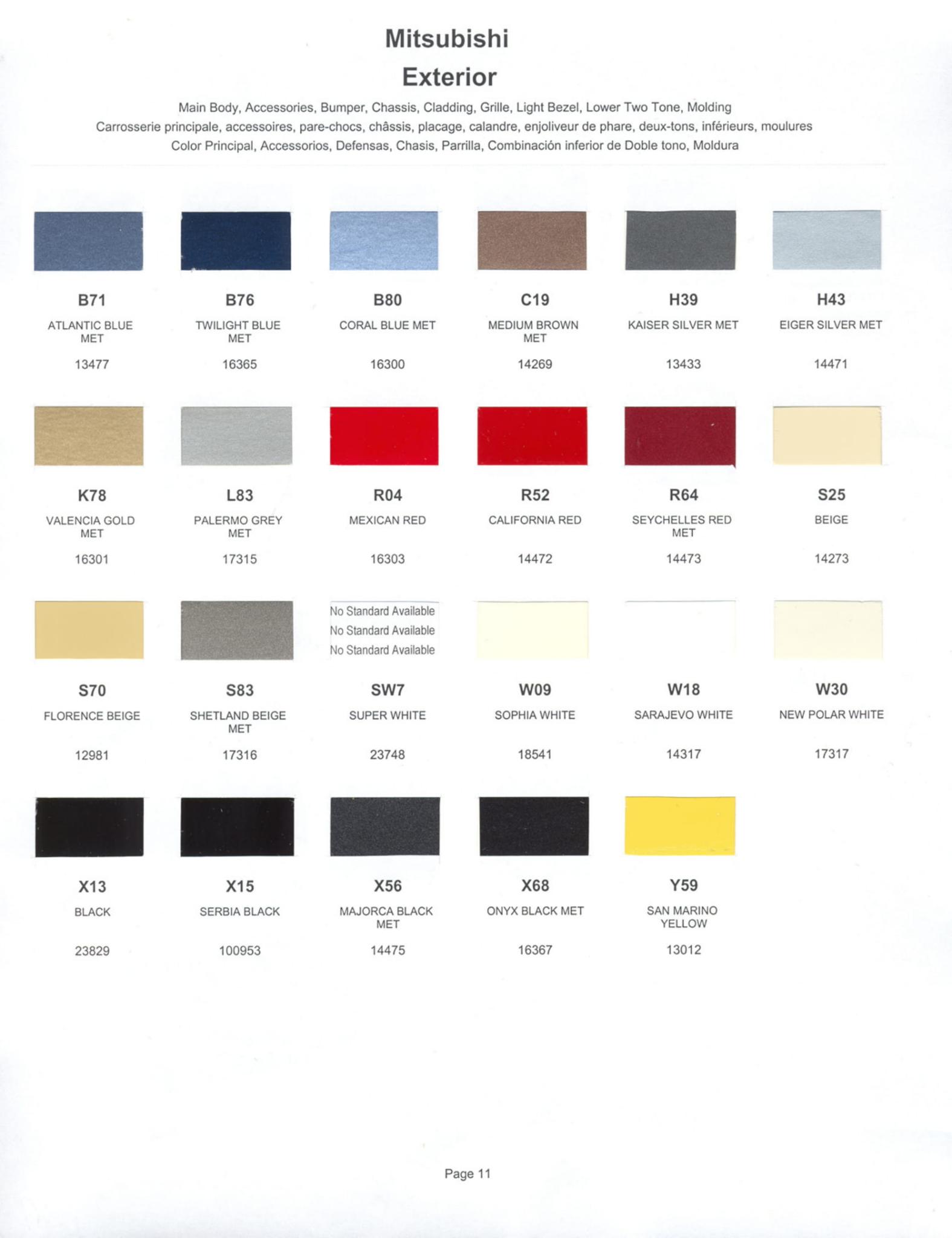 1987 Mitsubishi Paint Codes & Color Chart Mitsubishi Paint Code and Color Chart