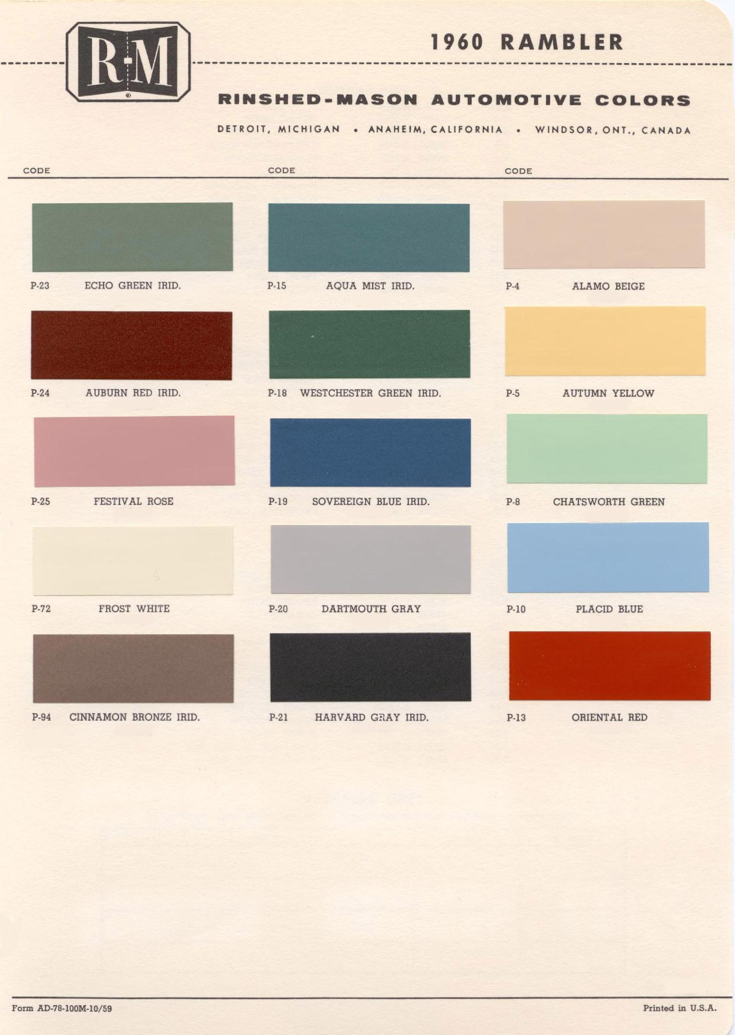 Colors and Codes used on Exterior Vehicles