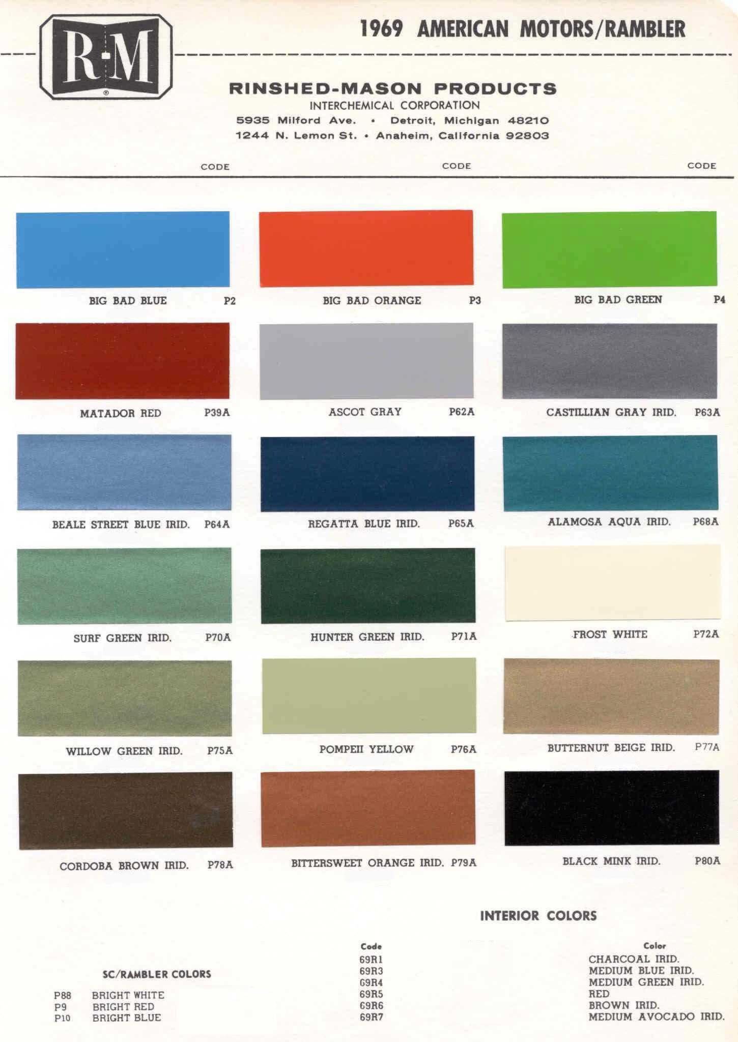 Colors and Codes used on Exterior Vehicles