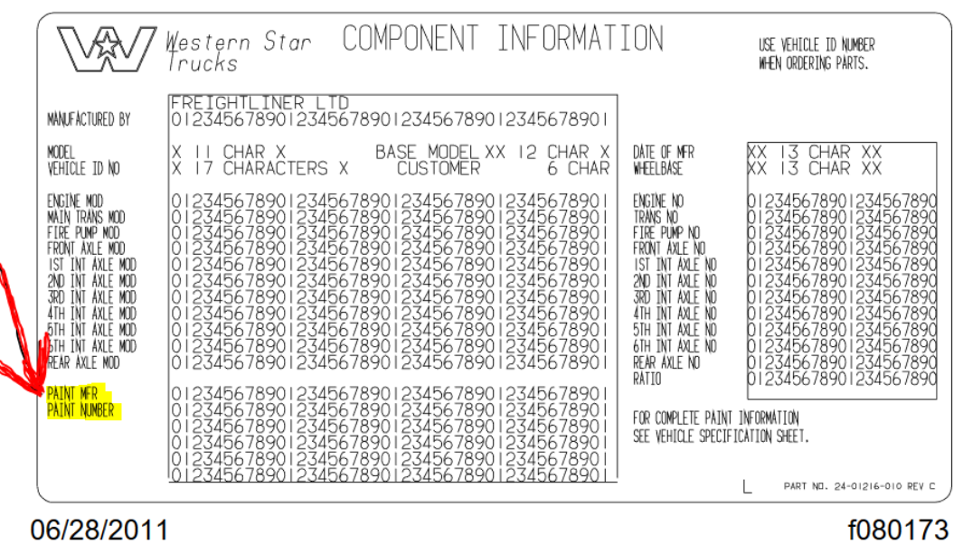 Western Star Paint Code Location