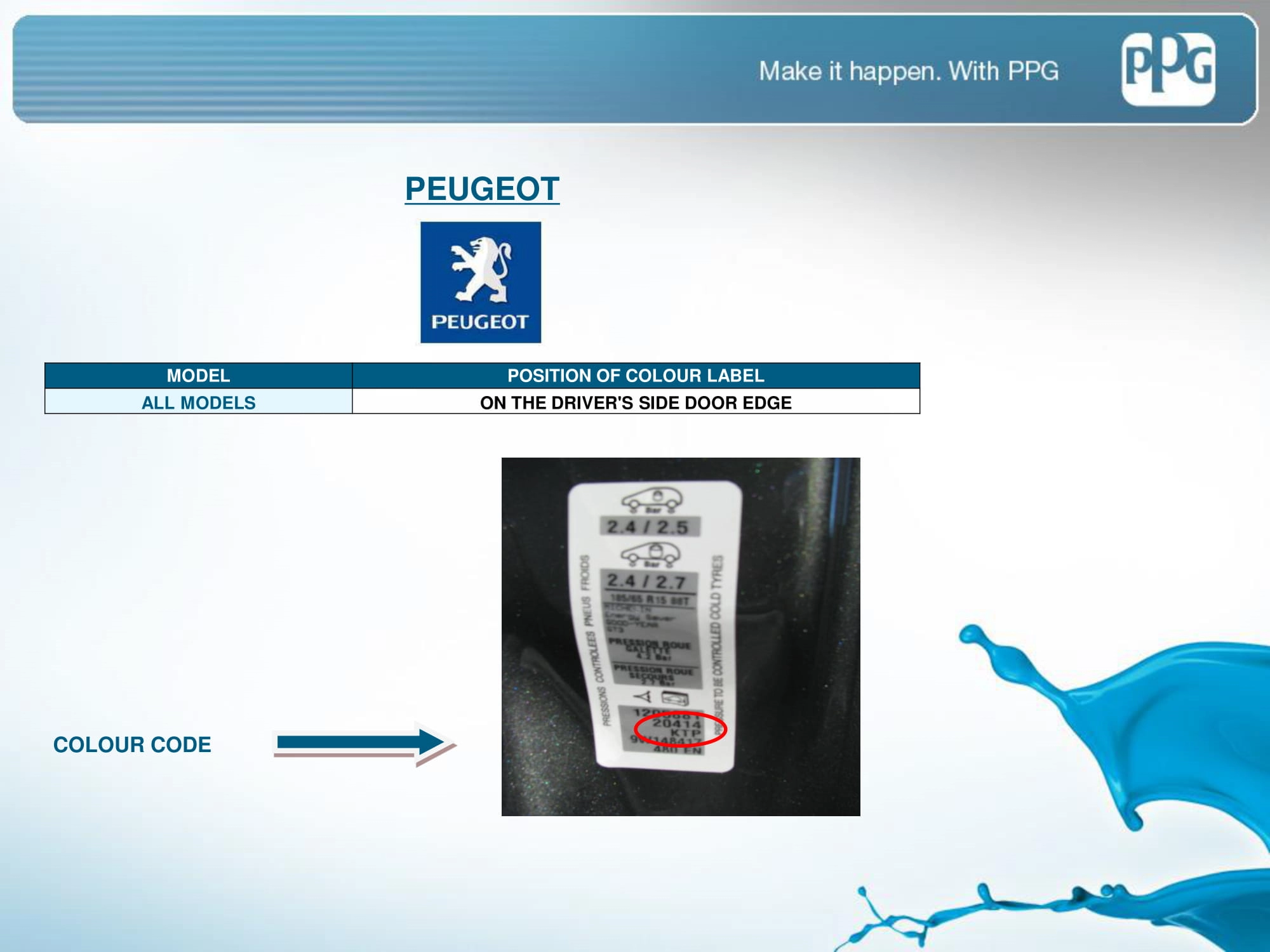 Picture showing how to look up a paint code on the vehicle or how to find the paint code sticker
