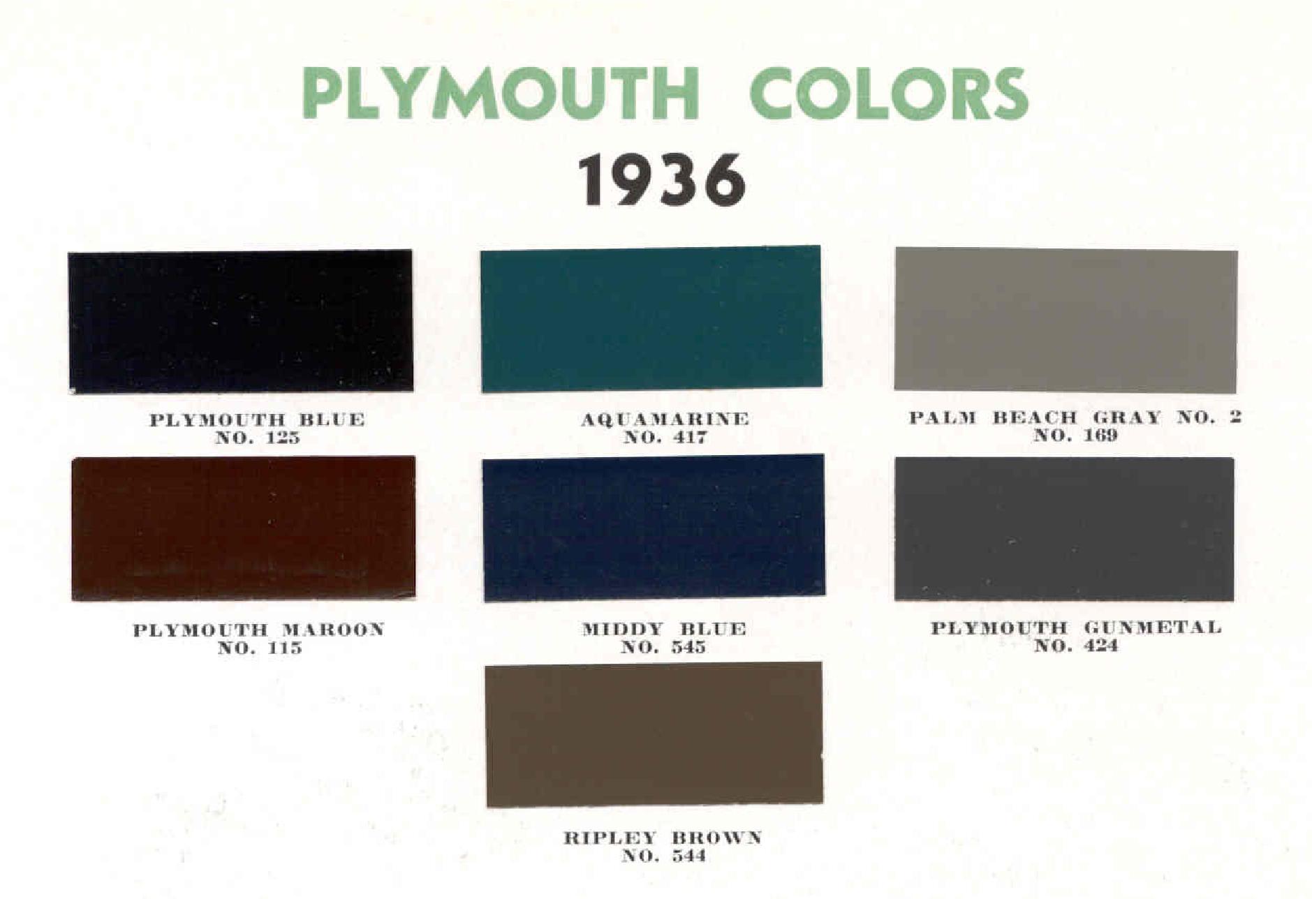 1936 Plymouth Colors and Codes Plymouth Paint Color Code Chart