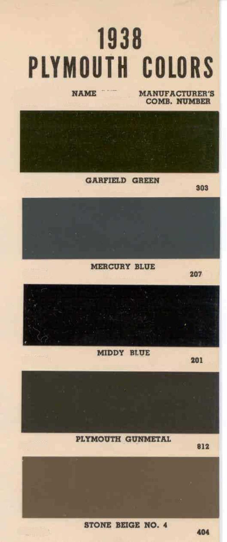 1938 Plymouth Colors and Codes Plymouth Paint Color Code Chart