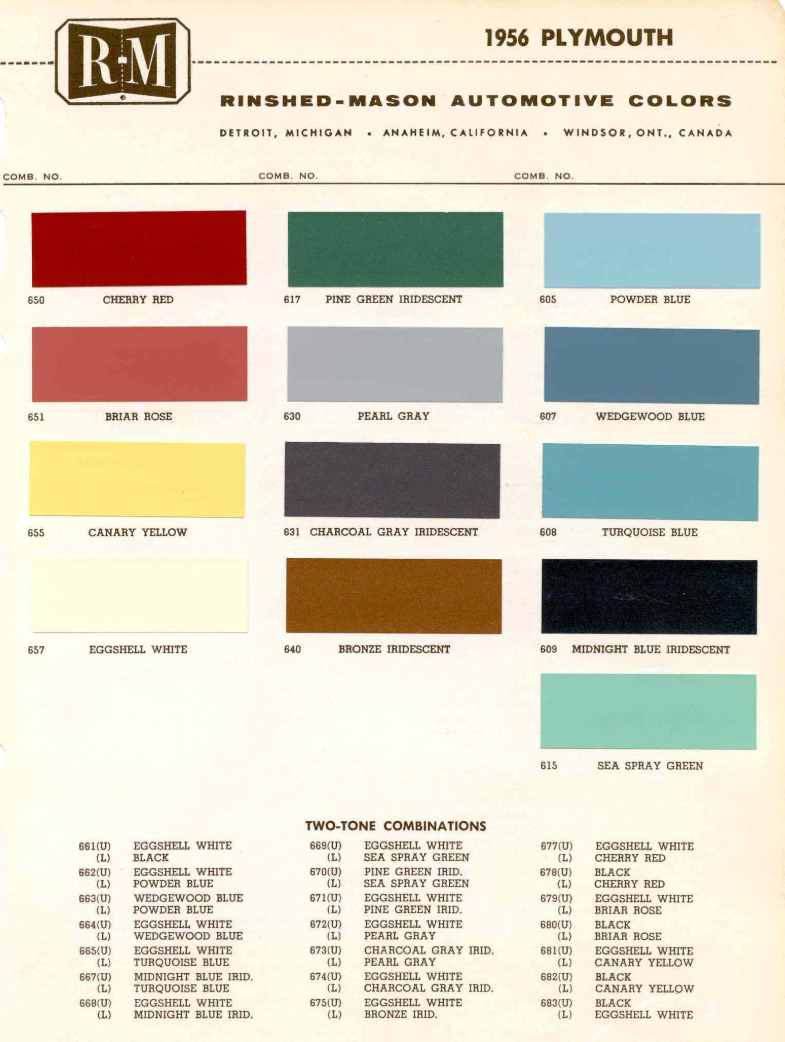 Plymouth Paint Color Code Chart