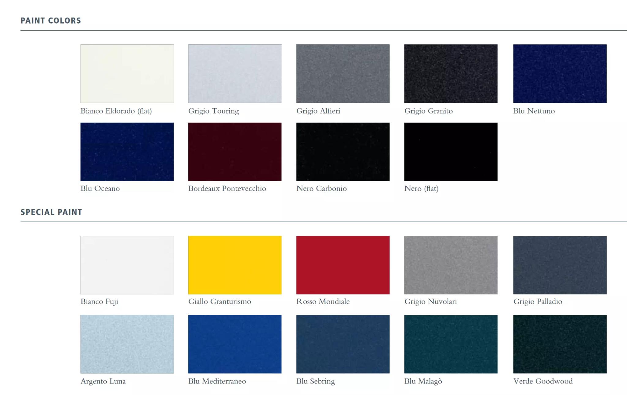 2009 Maserati Quattroporte Paint Chart and Color Codes Colors used on all Quattroporte Vehicles in 2009