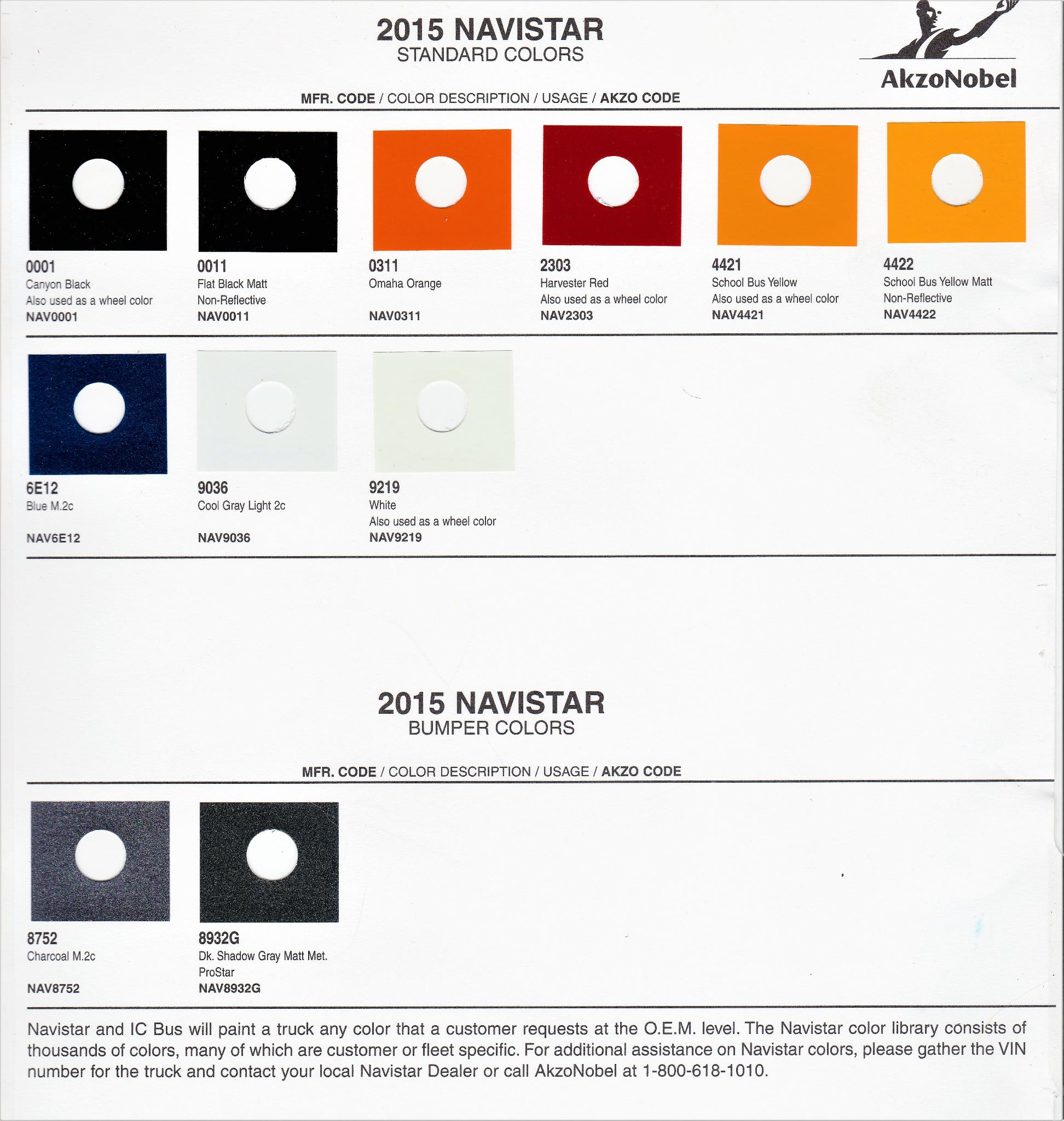 exterior codes and color examples uses on navistar vehicles