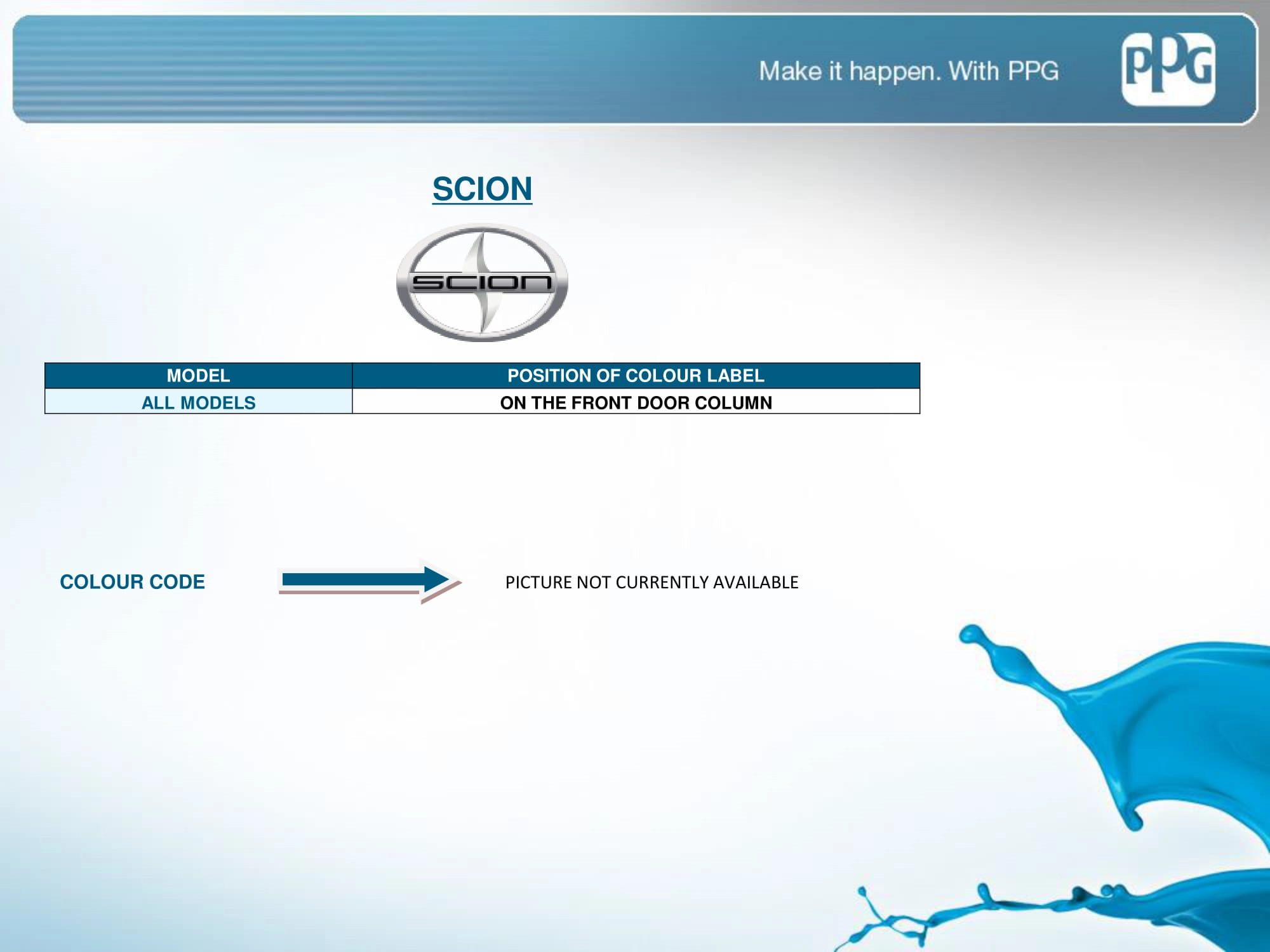 Picture showing how to look up a paint code on the vehicle or how to find the paint code sticker