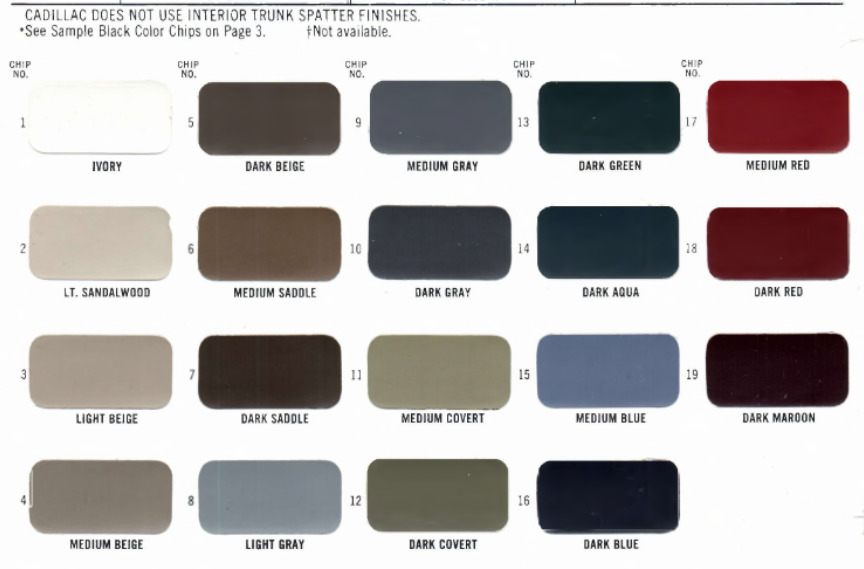 1968 cadillac interior Interior Color & Code Paint Chart