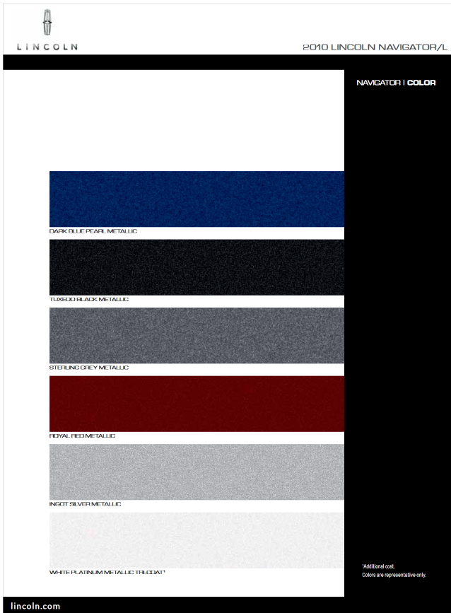 2010 Lincoln Navigator Exterior Paint Color Chart