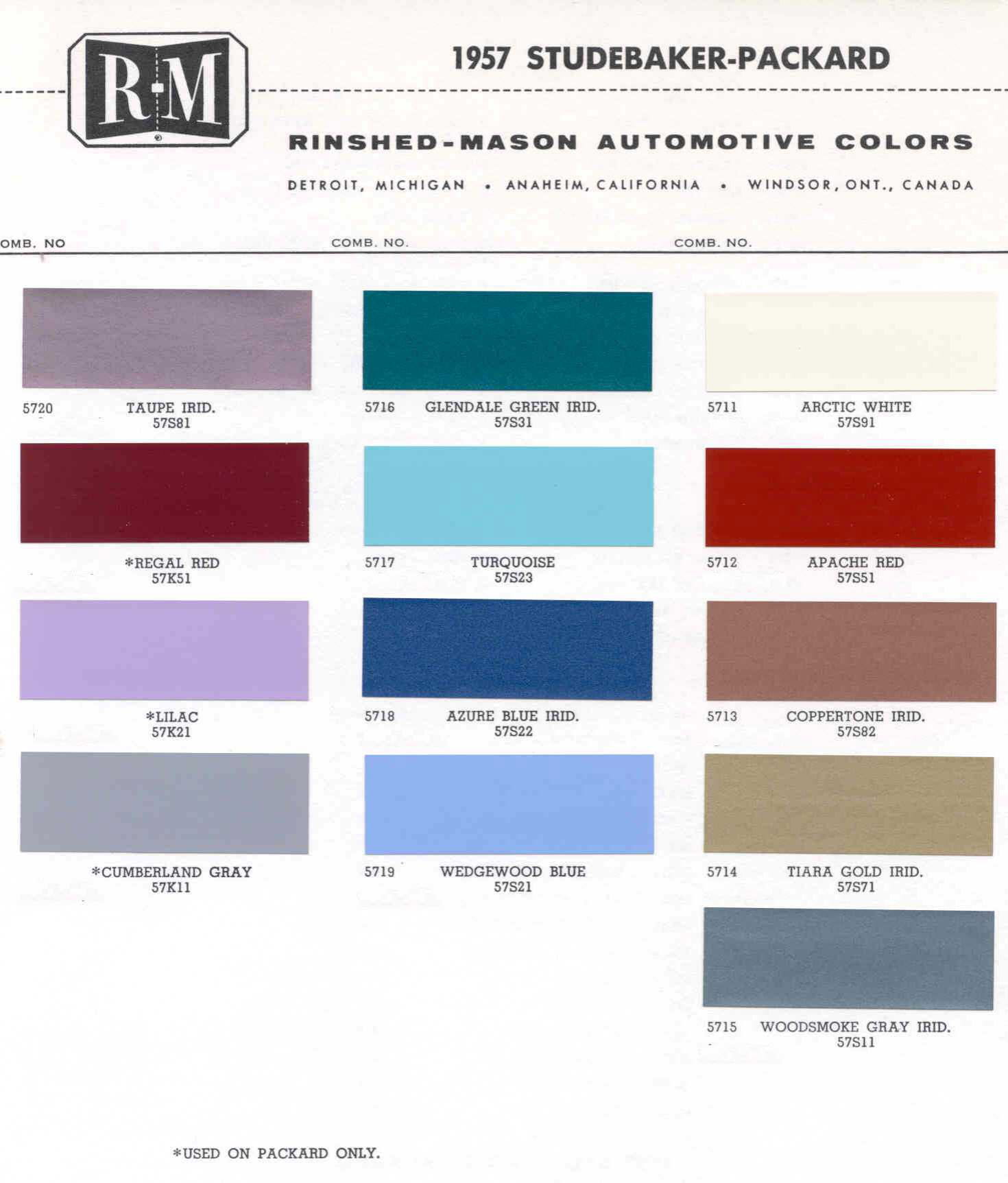 1957 Paint Codes