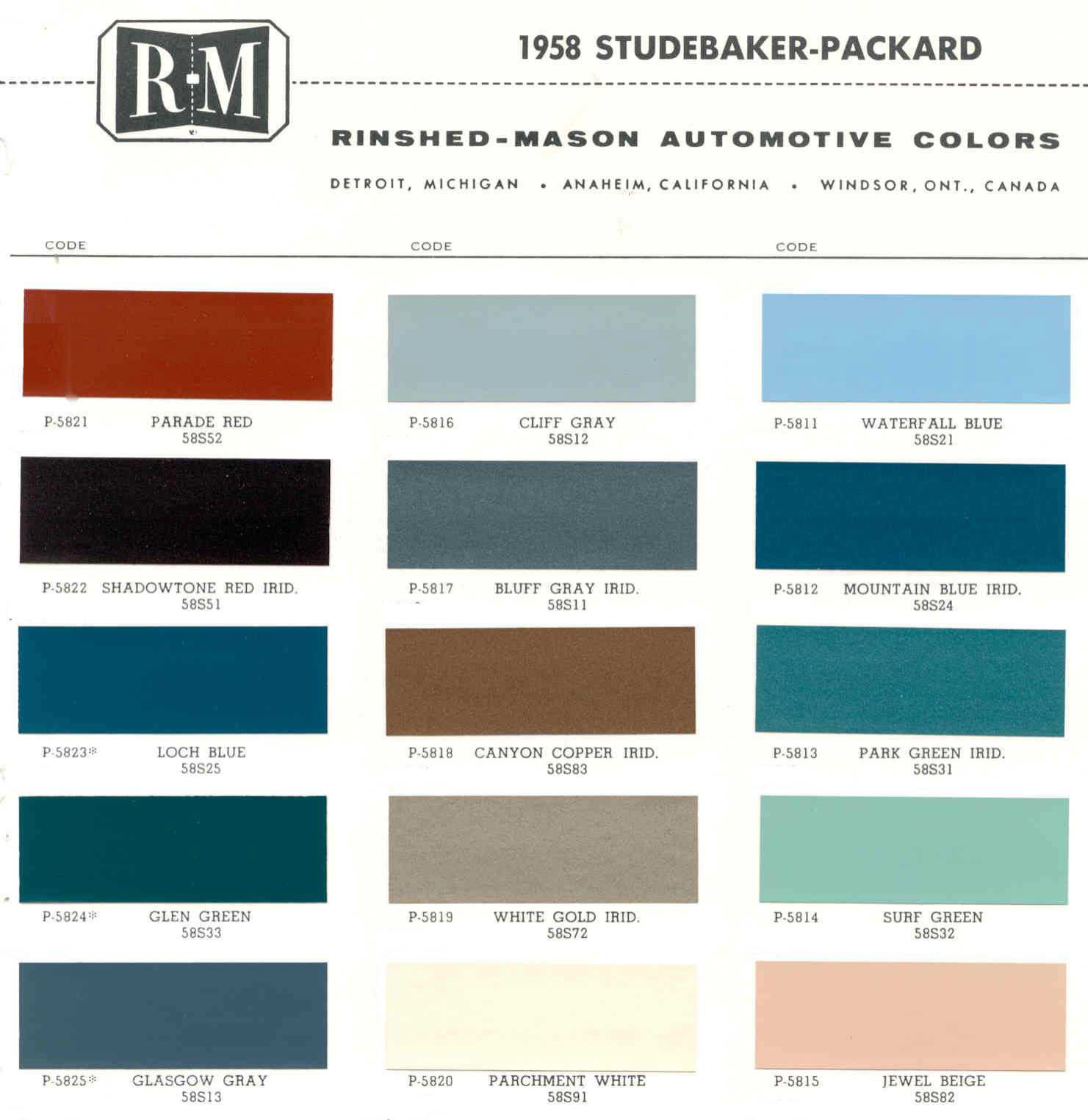 1958 Paint Codes