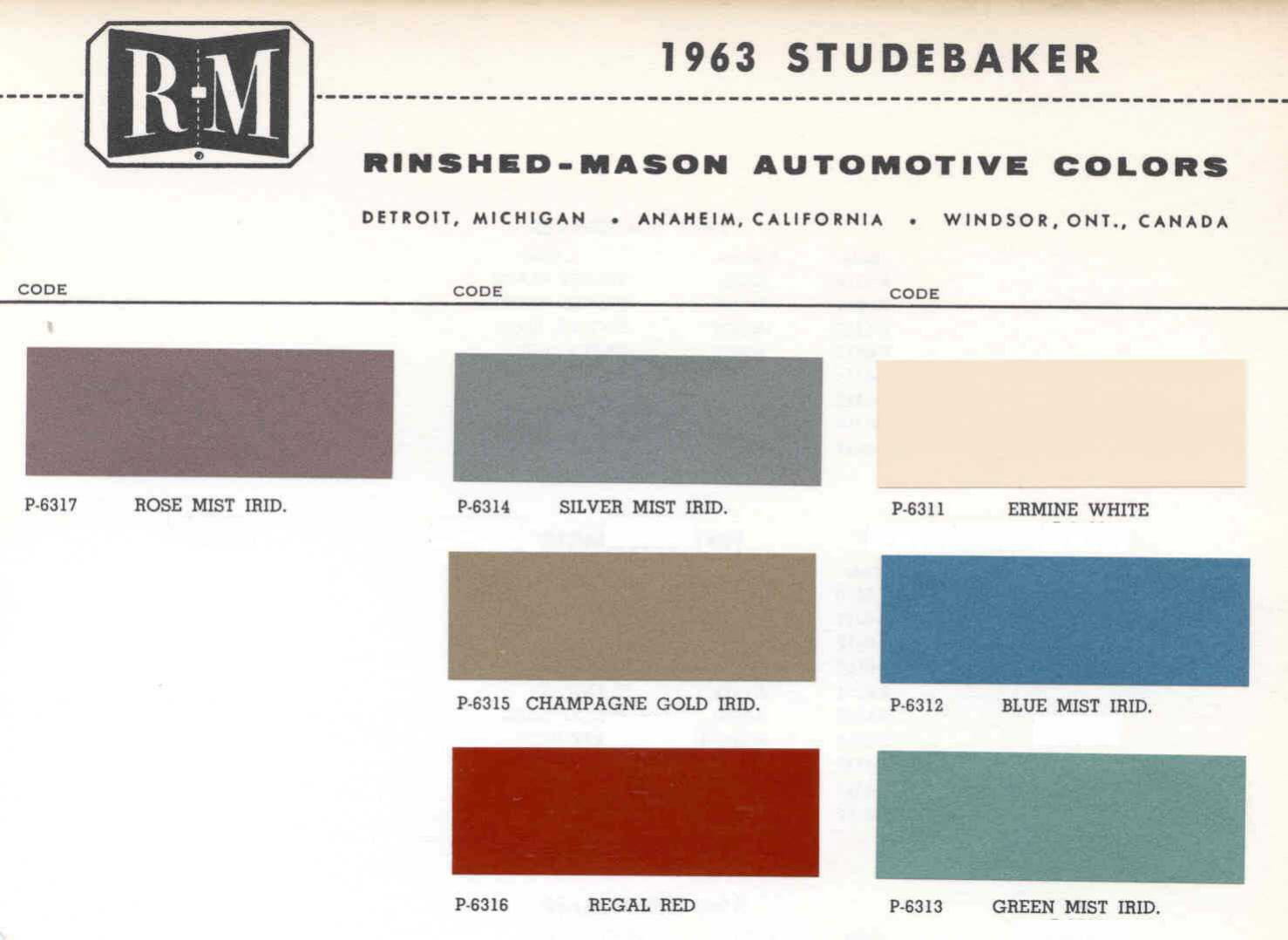 Studebaker - Packard 1963 Paint Codes
