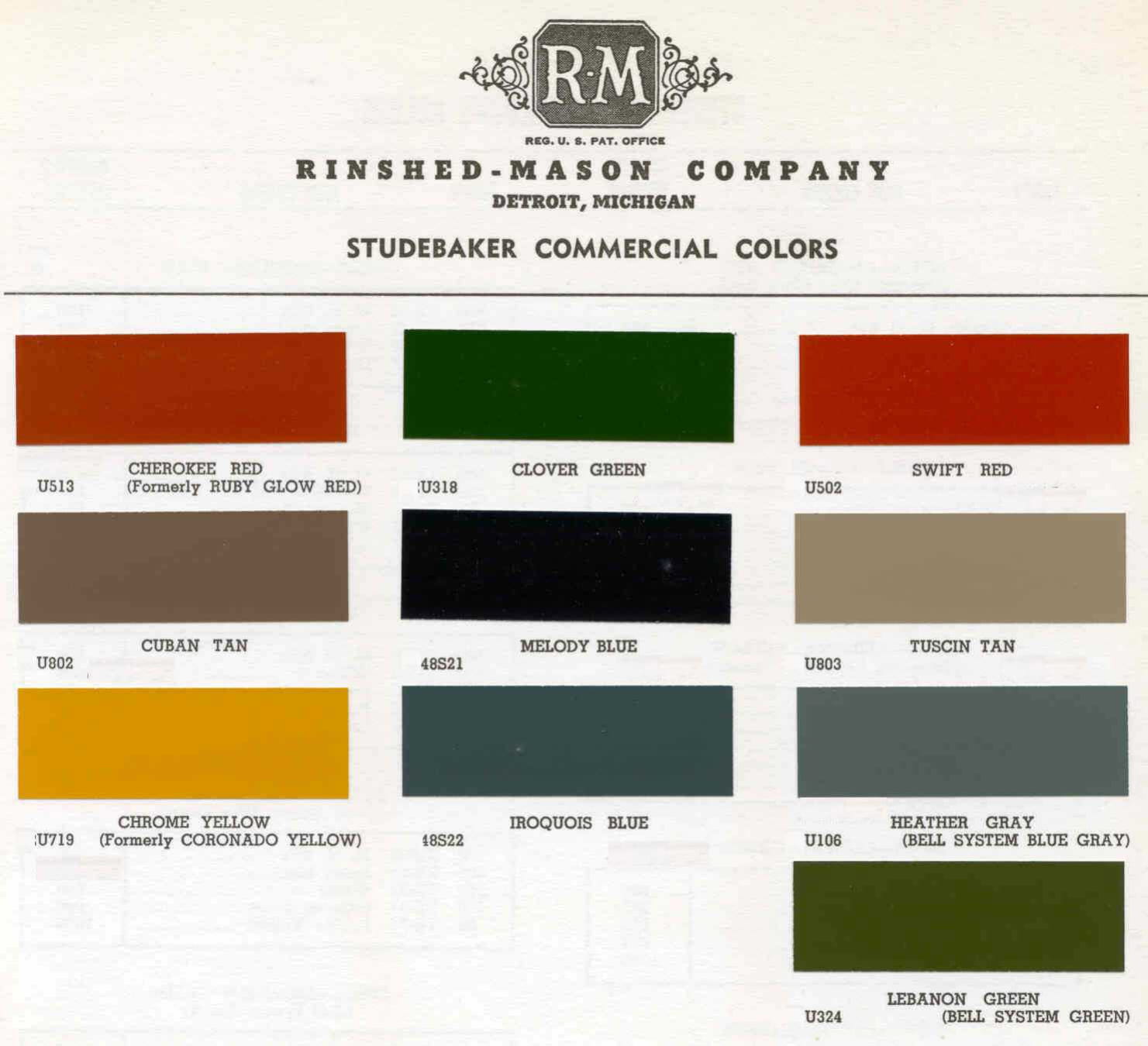 Studebaker Fleet Paint Codes