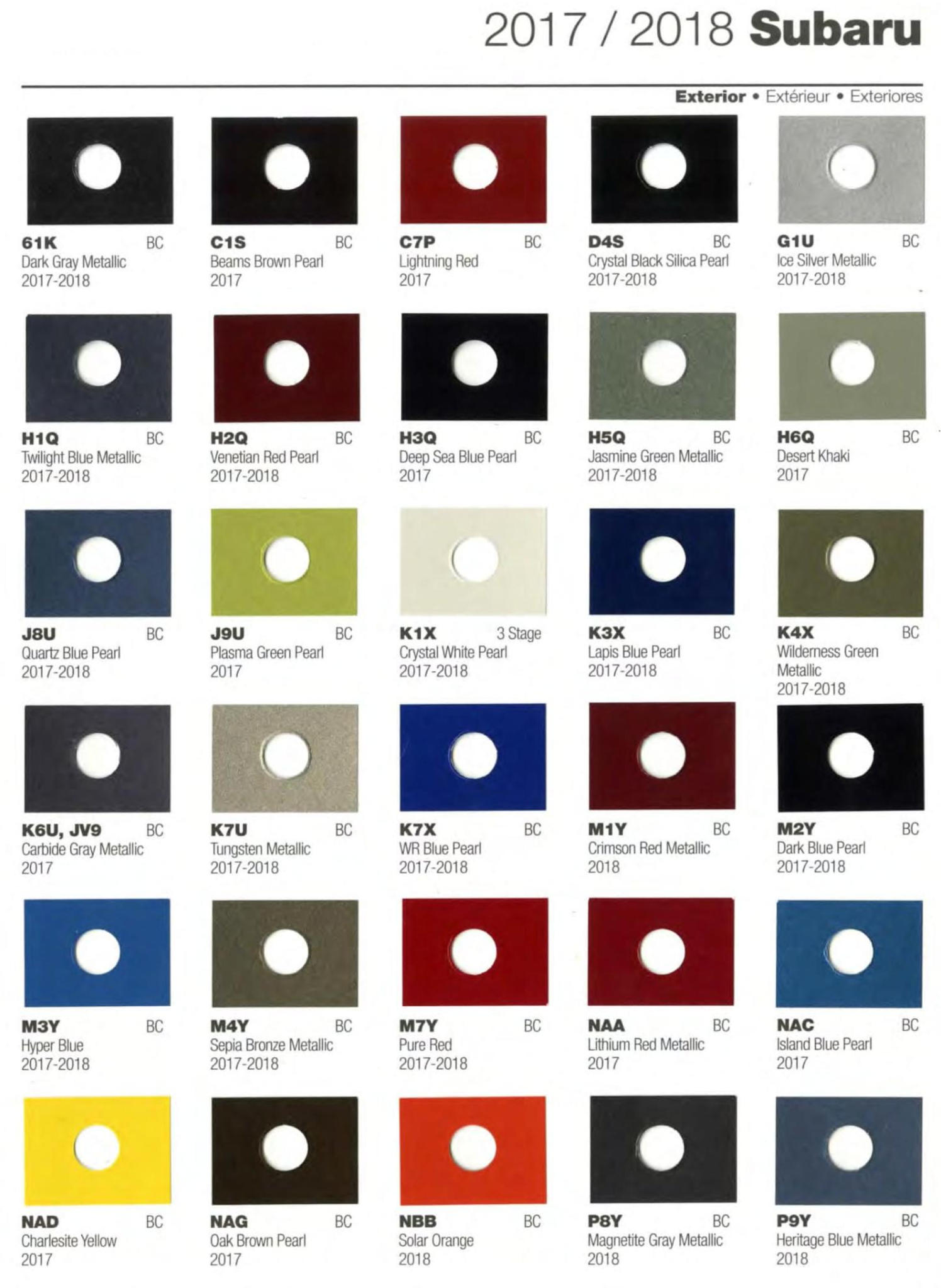 2017 and 2018 Subaru Paint And Color Code Chart Different colors used by Subaru