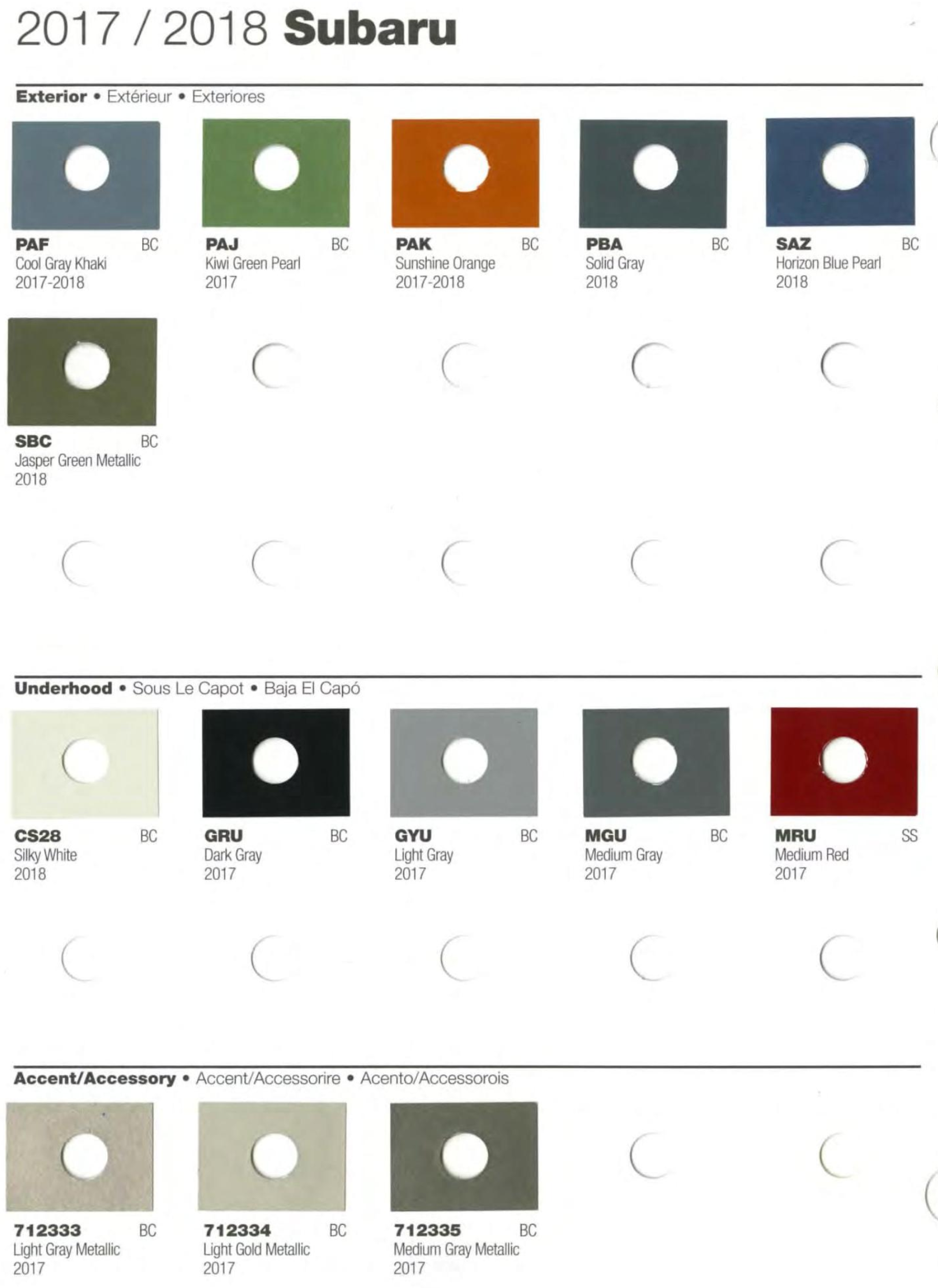 2017-2018 Subaru Color and Paint Code Chart Different colors used by Subaru