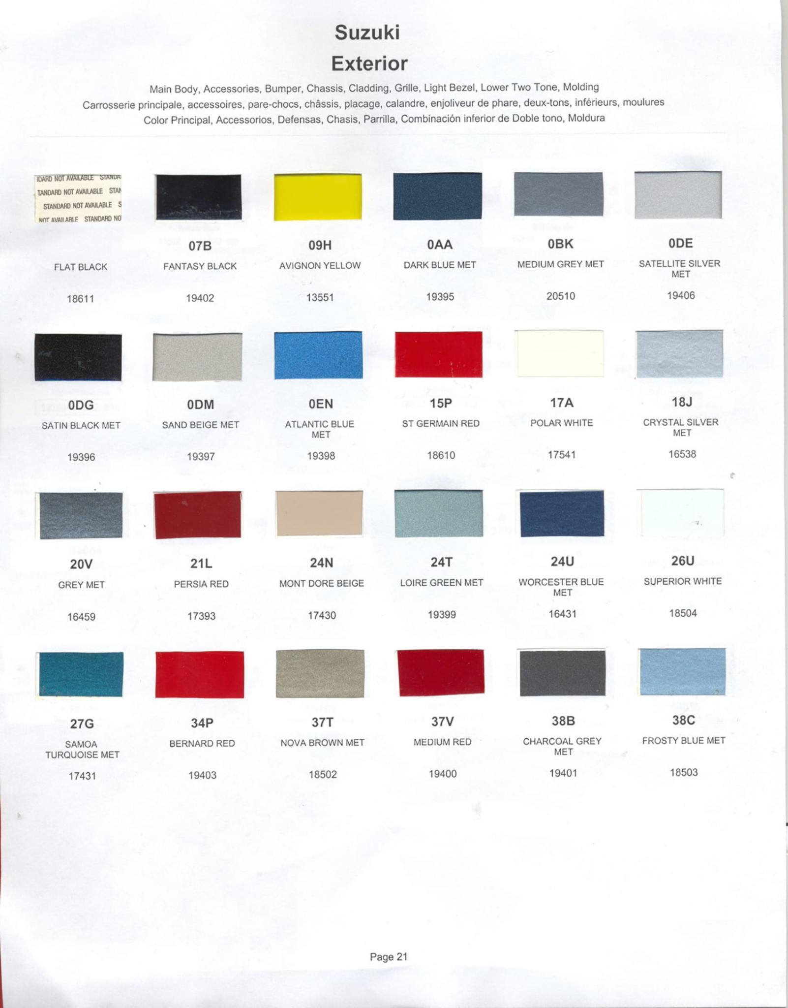 1989 Suzuki Paint Chart and Color Codes Paint Codes