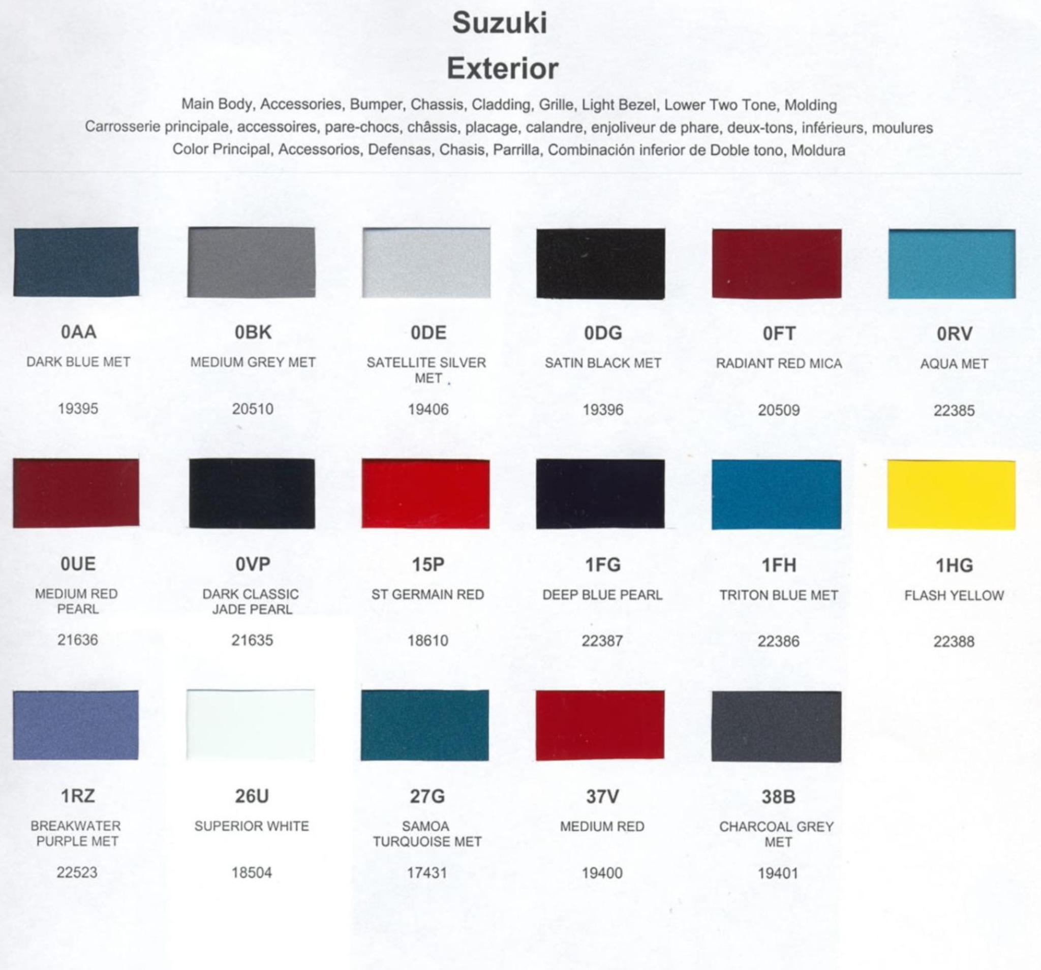 1992 Suzuki Paint Chart and Color Codes Paint Codes