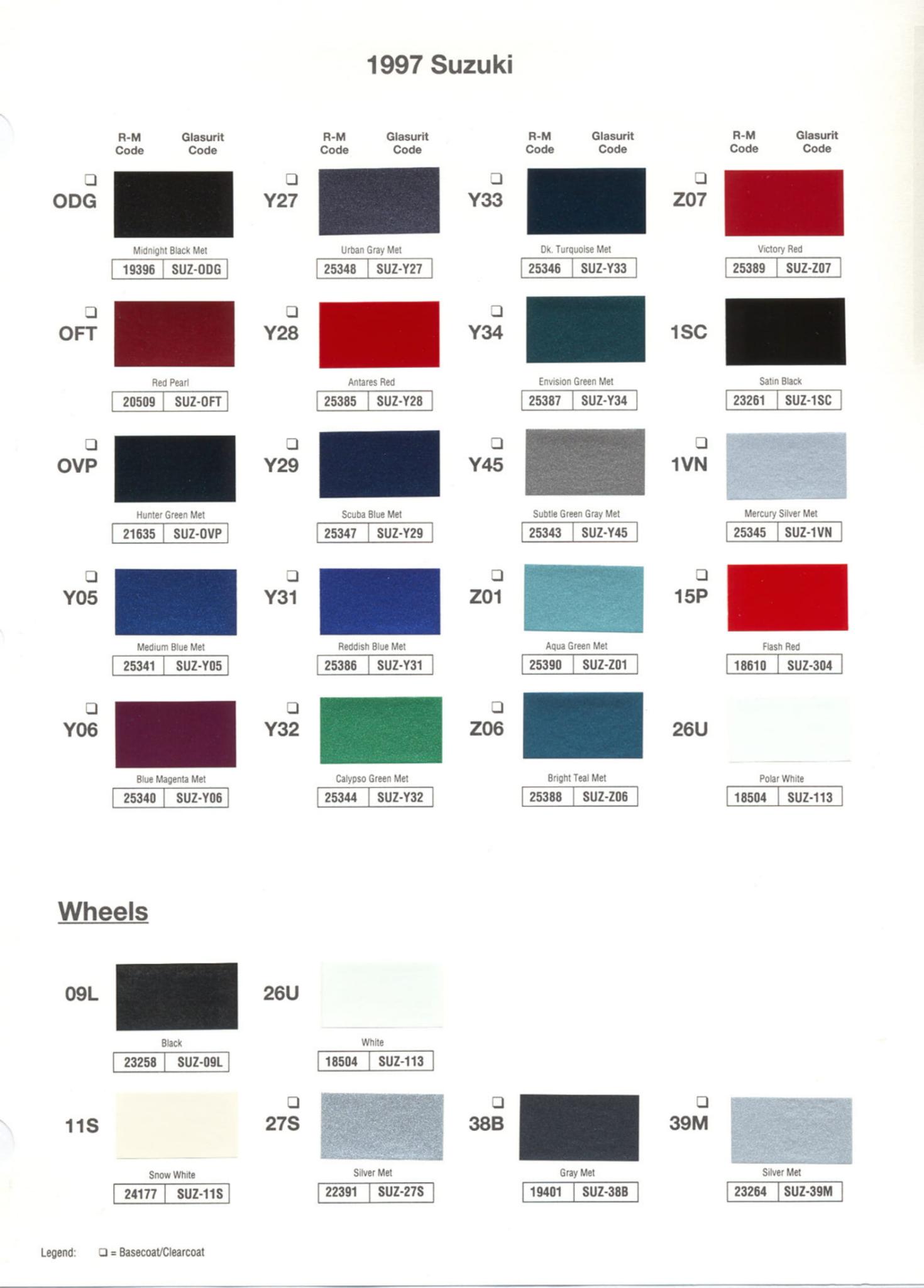 1997 Suzuki Paint Chart and Color Codes Paint Codes