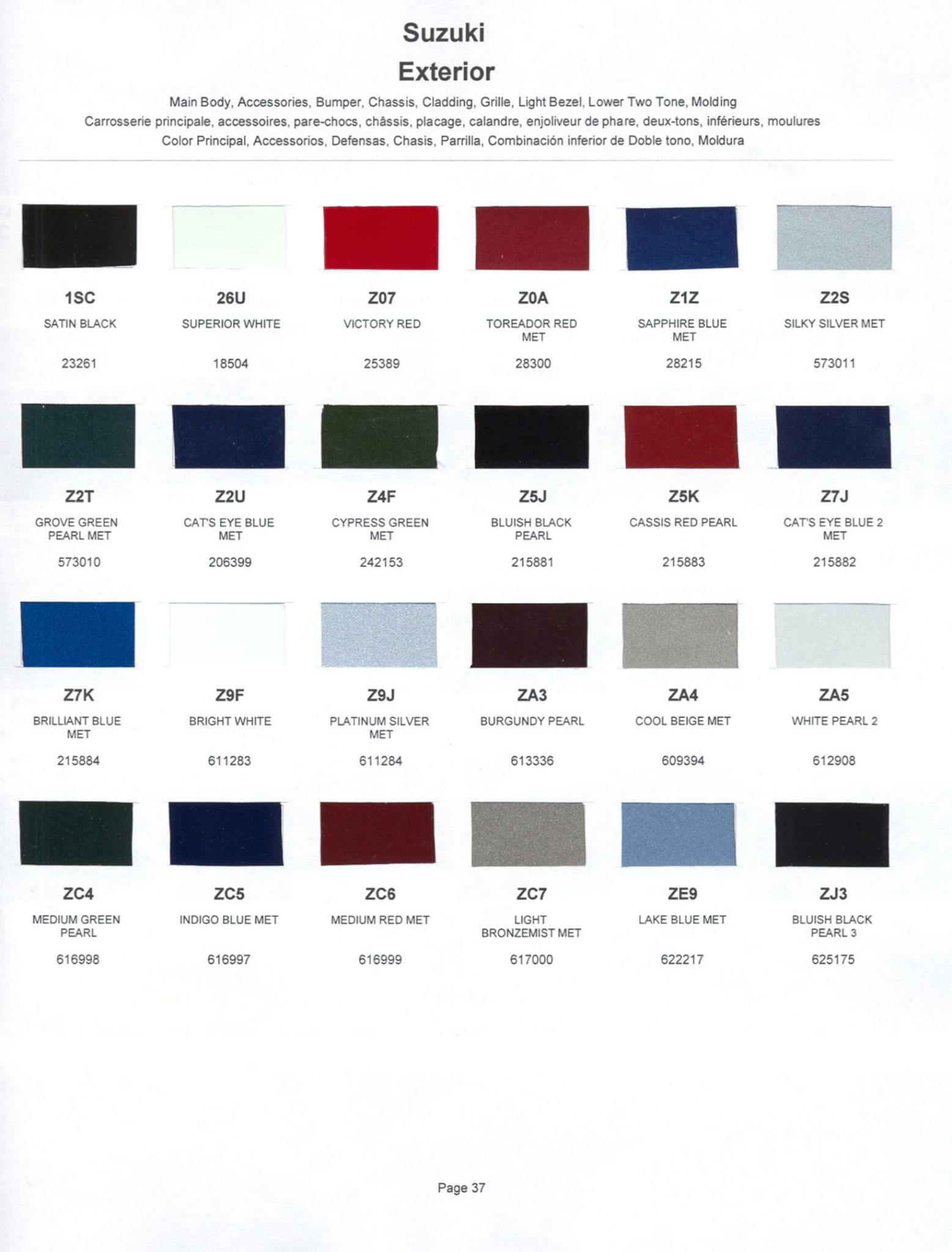 2002 Suzuki Paint Code Paint Codes