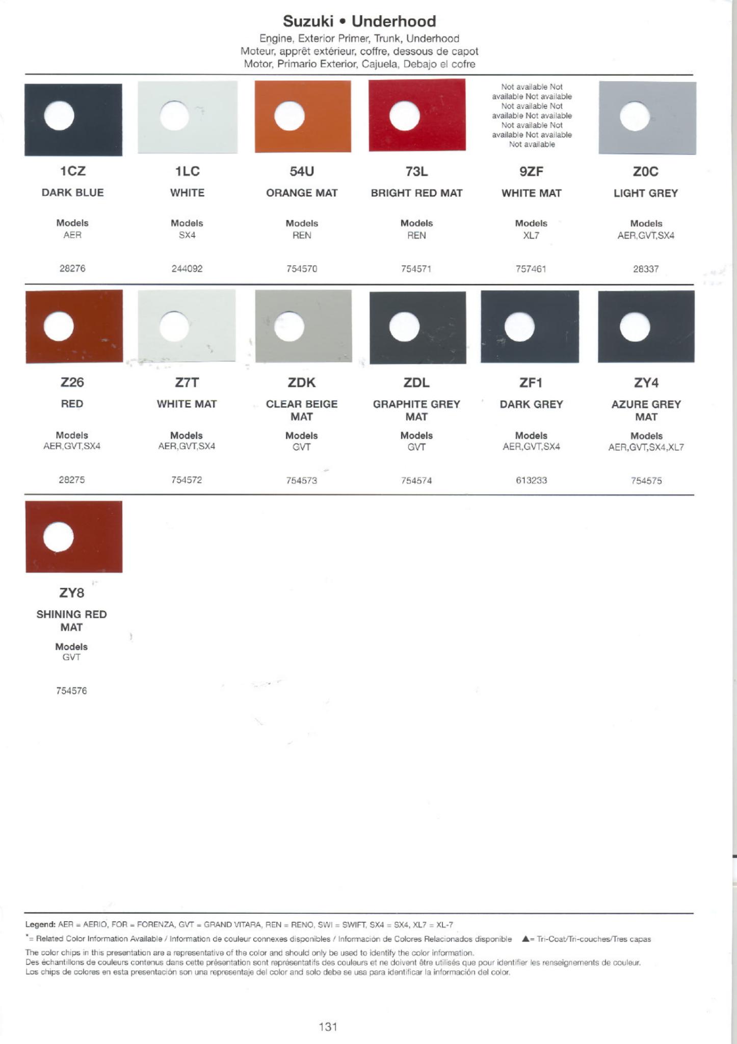 2007 Suzuki Paint Chart Paint Codes