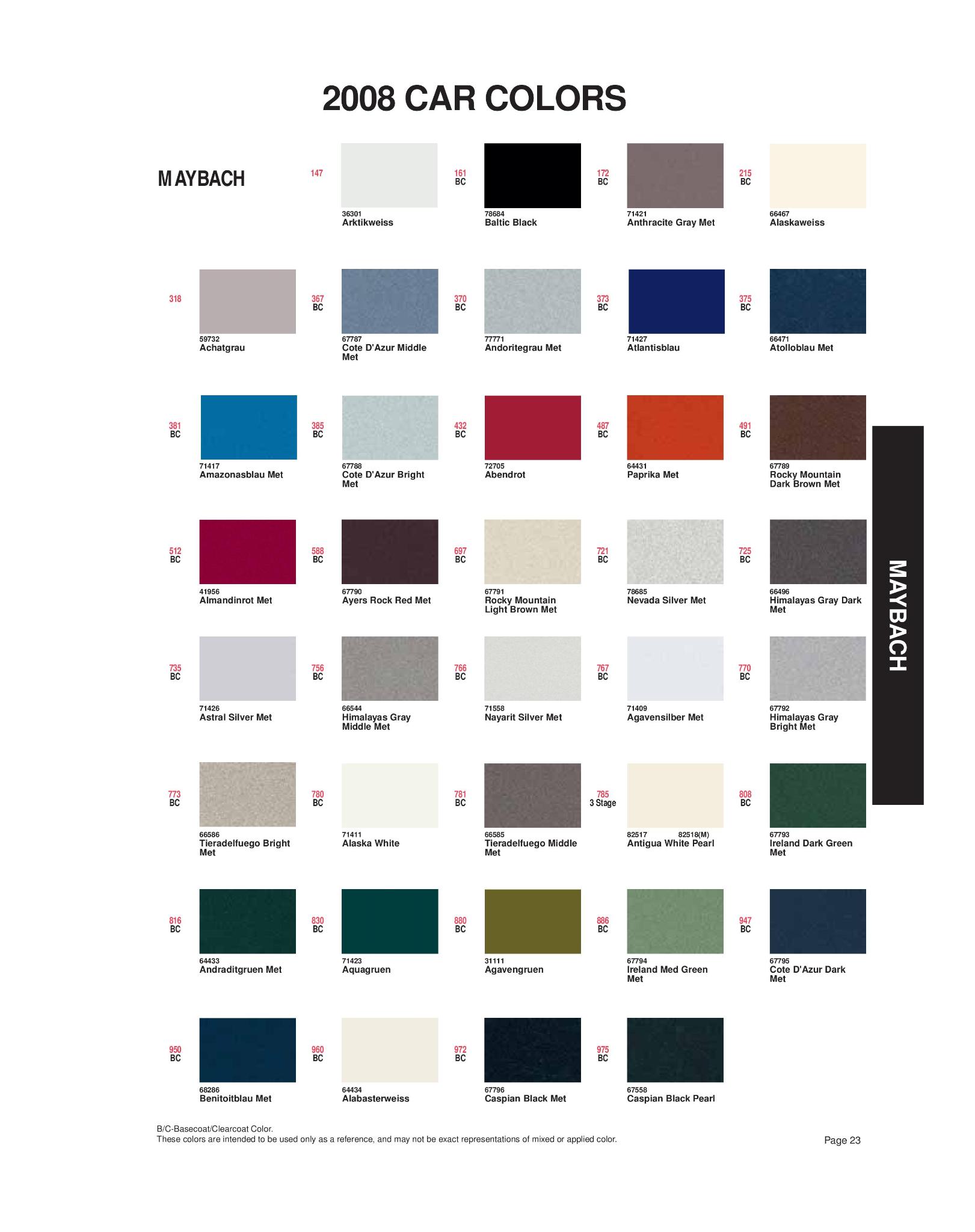 Maybach Paint Codes, Colors