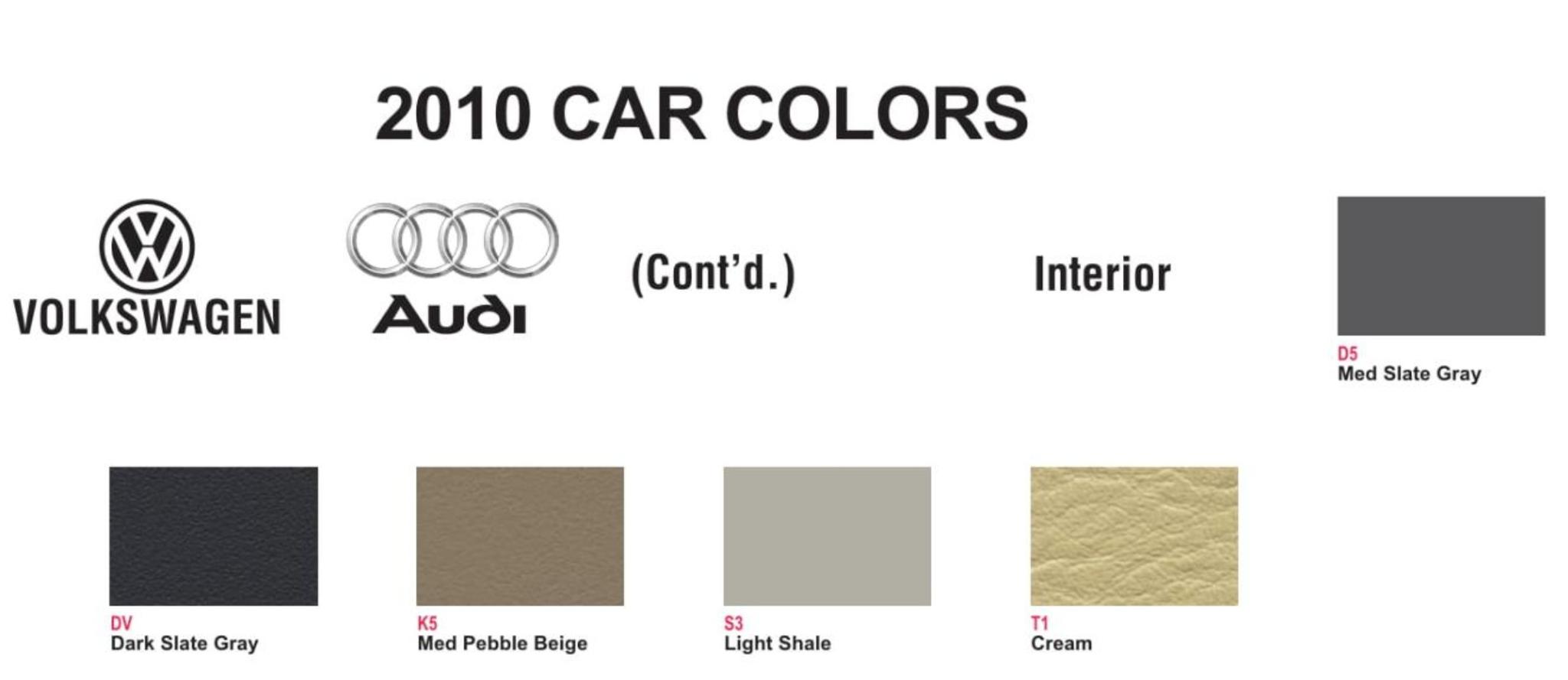 2010 Volkswagen and Audi Paint Code Color Chart