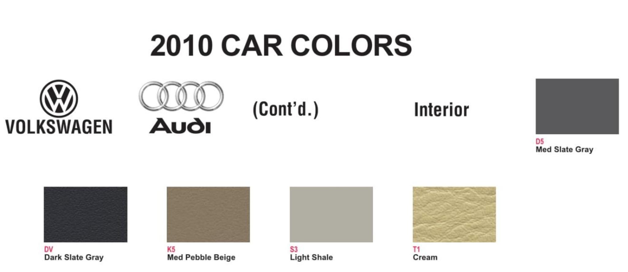 Volkswagen and Audi Paint Code Color Chart