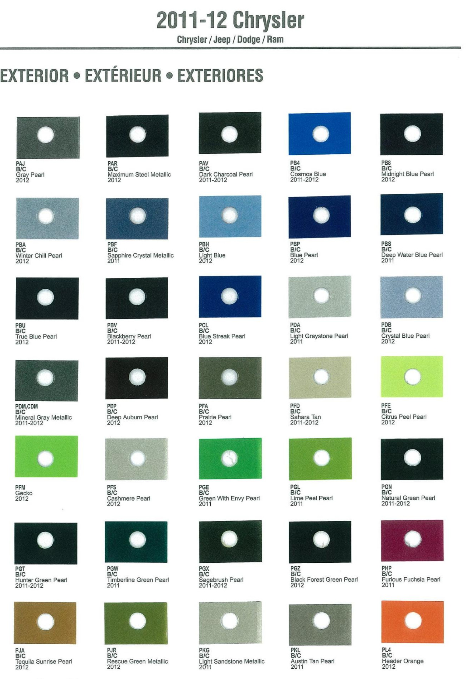 2011-2012 Chrysler All Model Exterior Color Code Paint Chart Chrysler Paint (Color) Code Chart For Exterior Vehicles