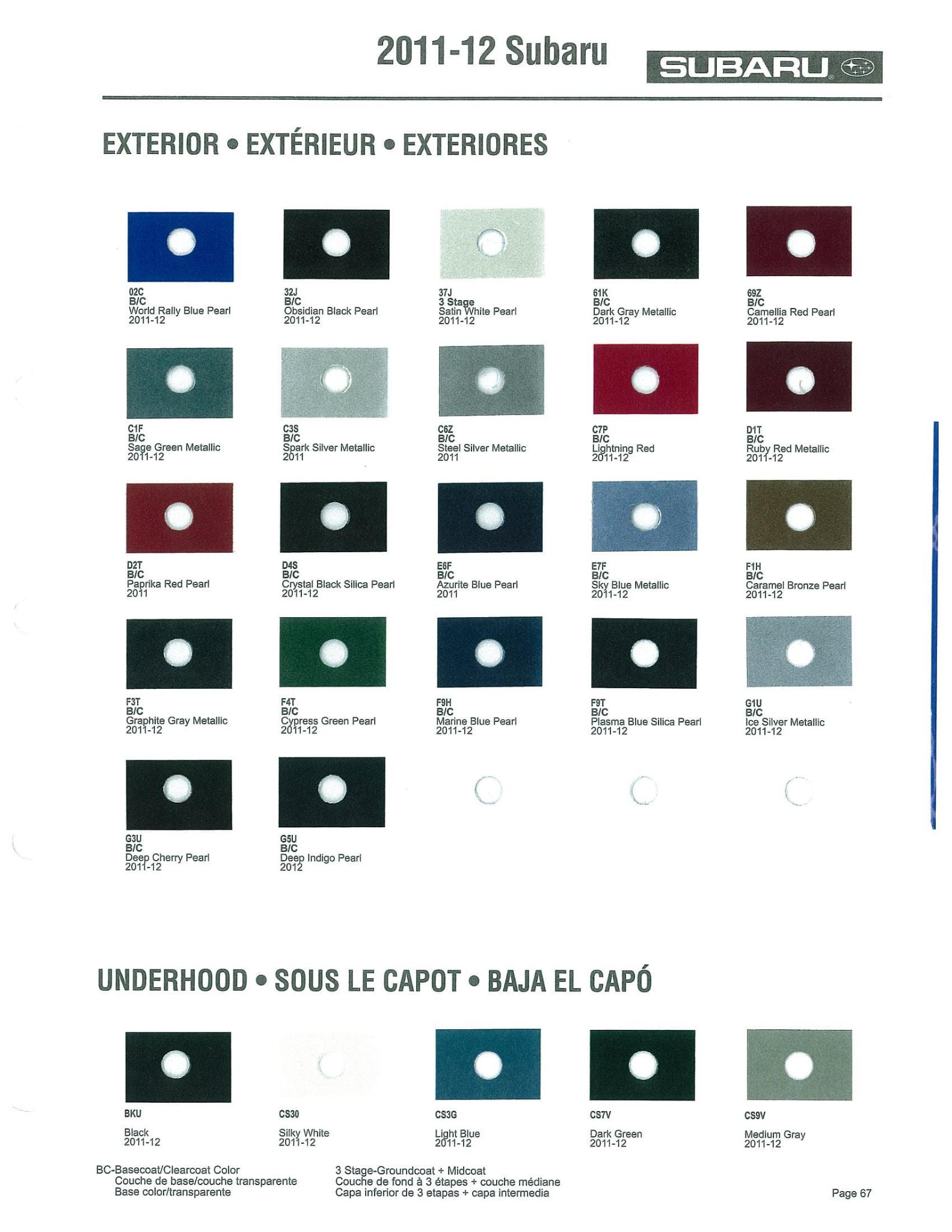 2011 and 2012 Subaru Paint Code Chart Paint Color and Codes Used By Subaru
