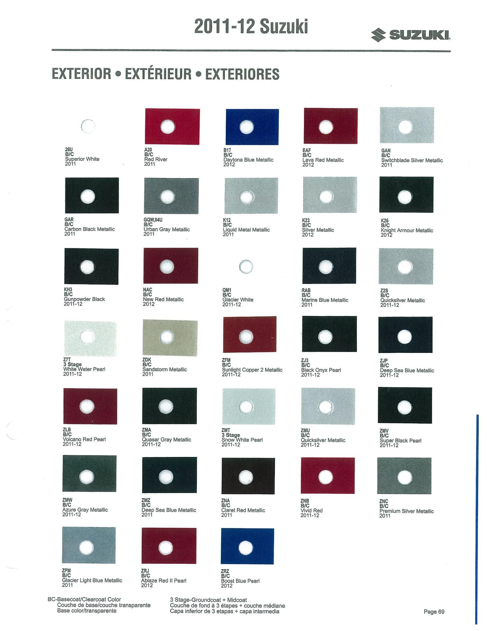 2011-2012 Suzuki Paint Codes and Color Chart