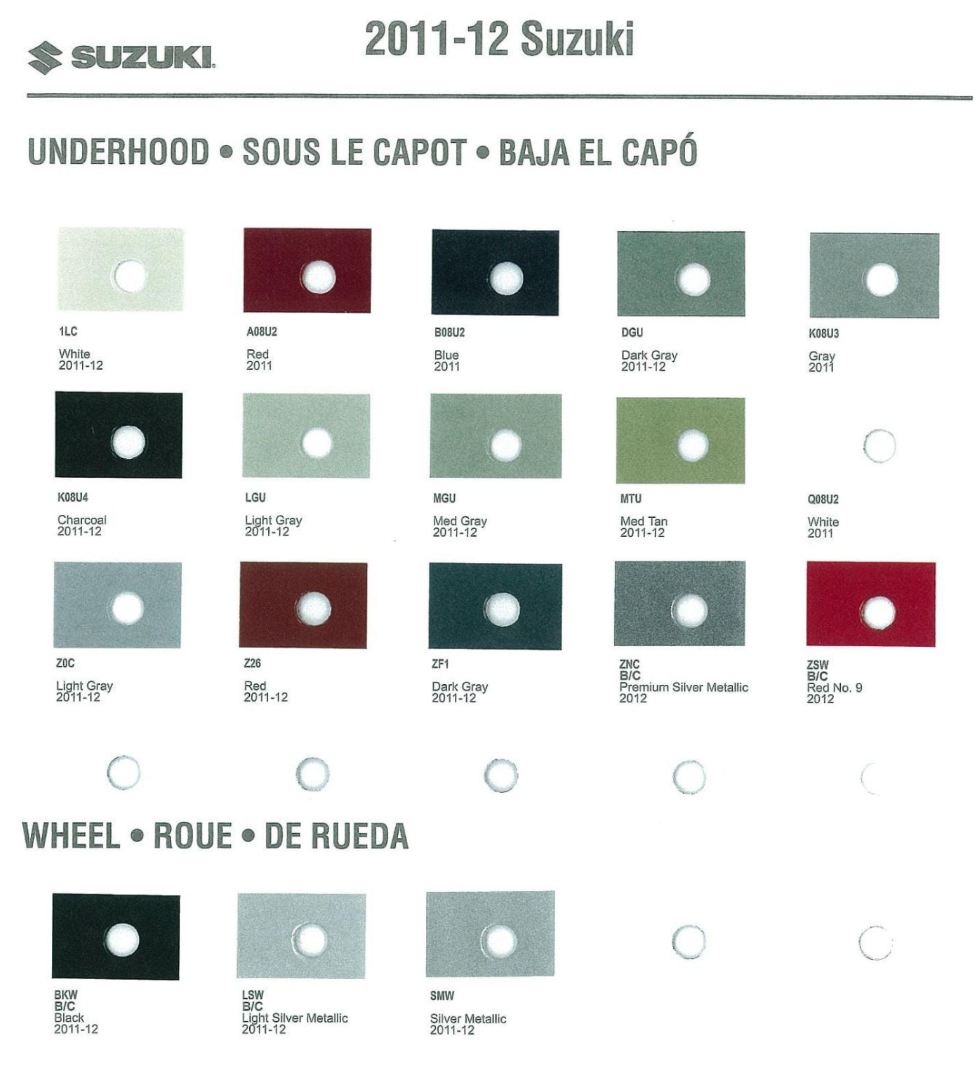 2011-2012 Suzuki Paint Codes and Color Chart
