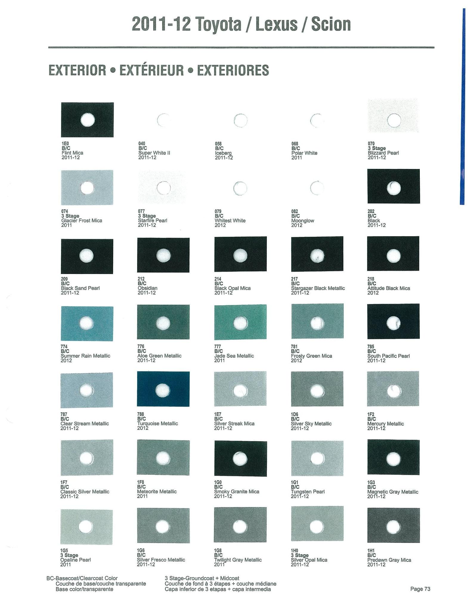 Toyoto / Lexus Paint Code and Color Chart