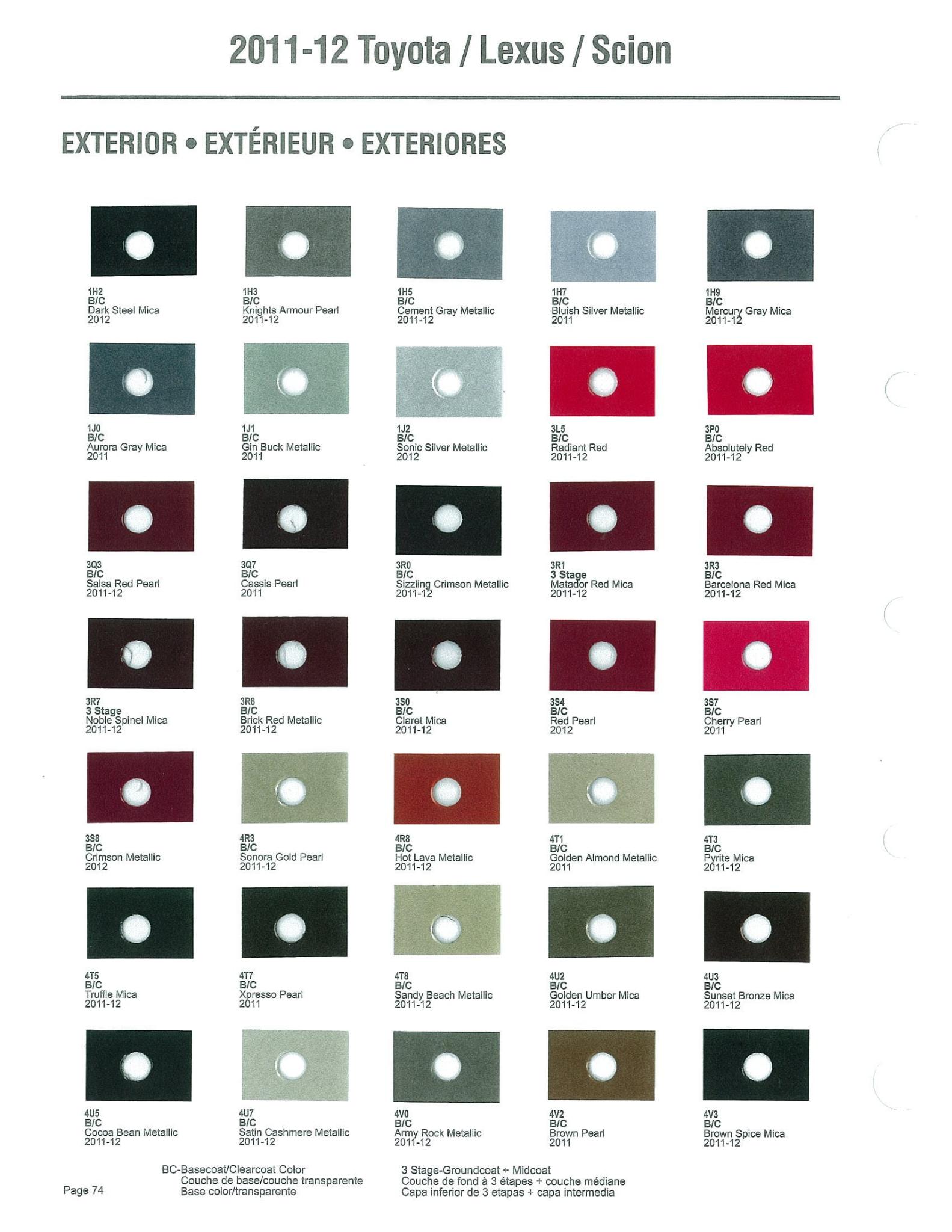 2011-2012 Toyota, Lexus and Scion Paint Codes & Color Chart Toyoto / Lexus Paint Code and Color Chart