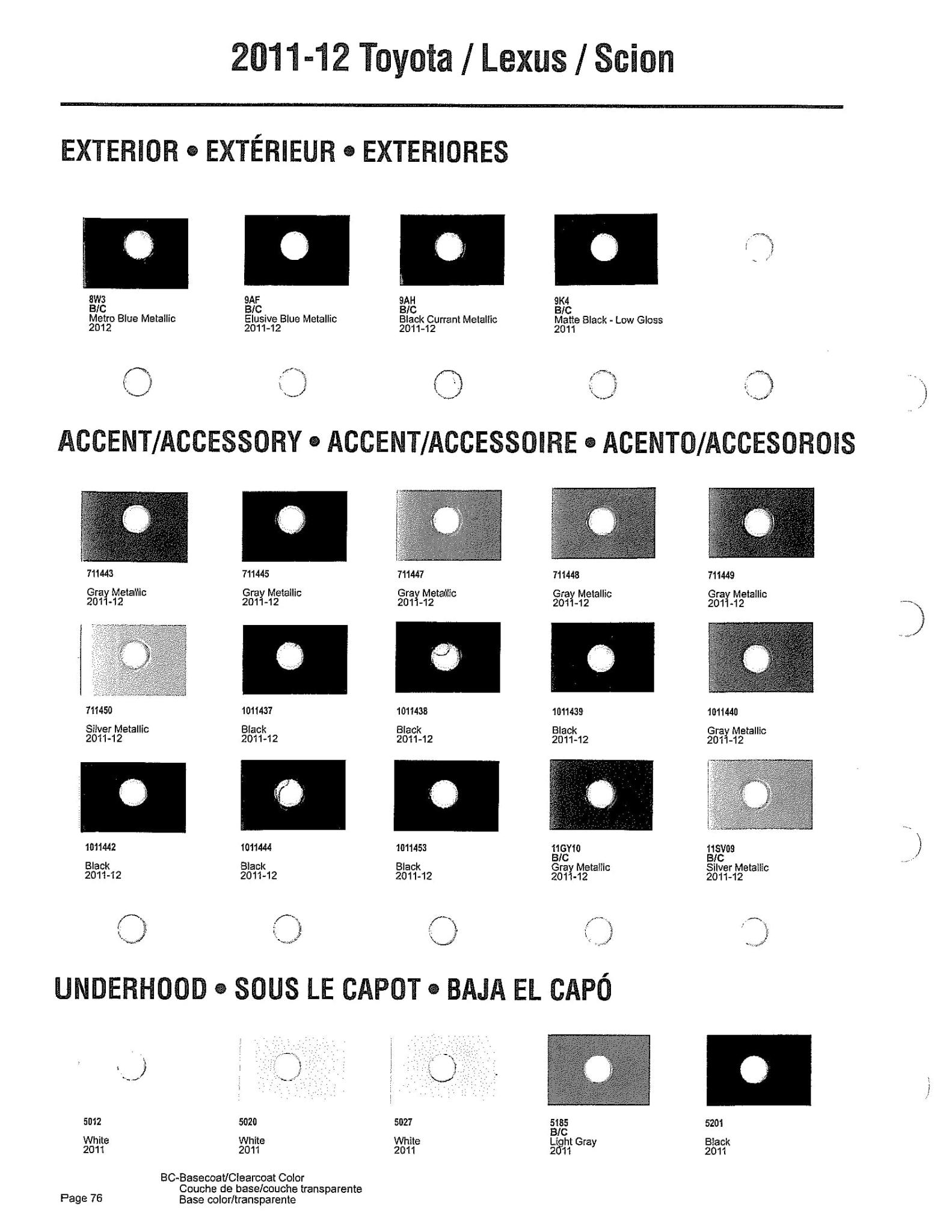 Toyoto / Lexus Paint Code and Color Chart