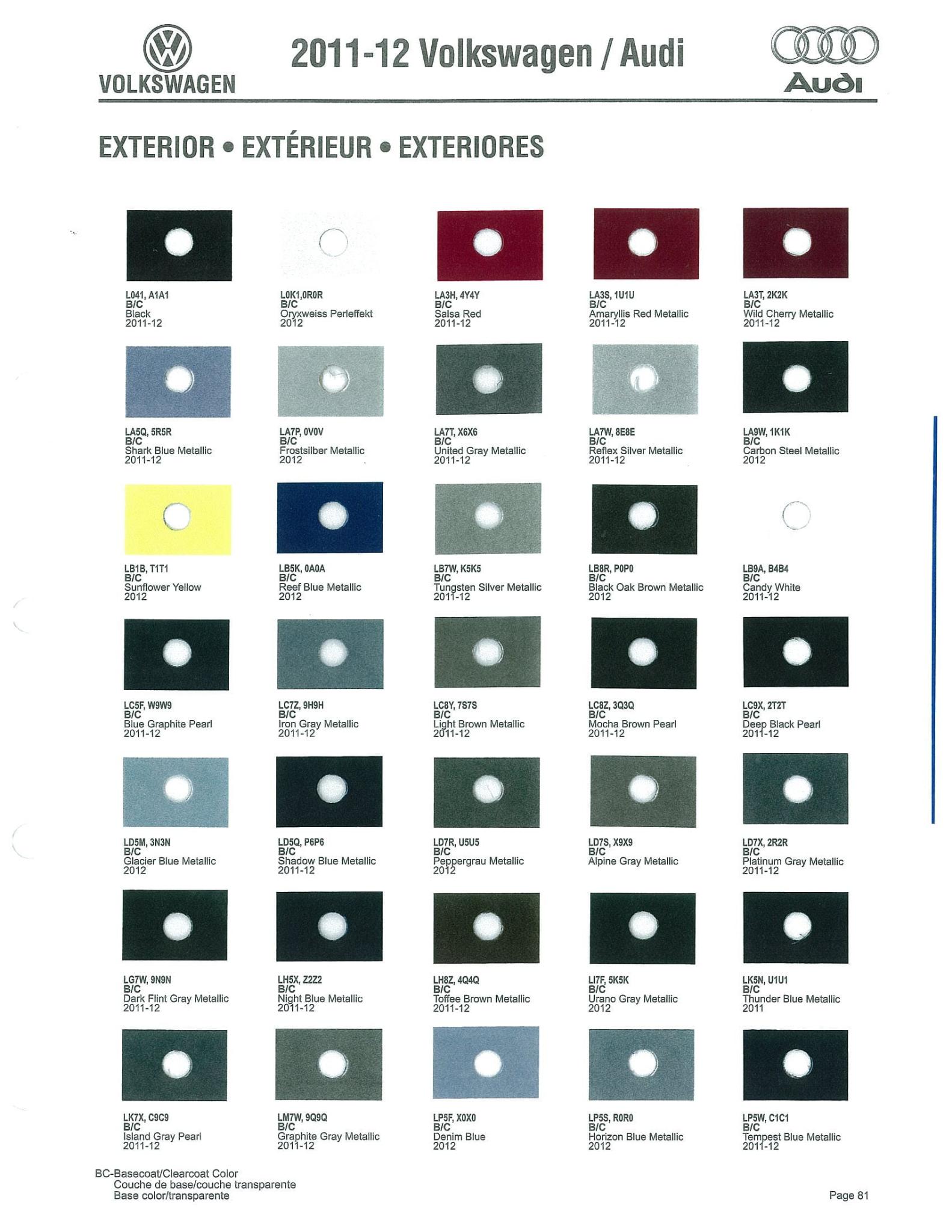 2011 - 2012 Page 1 Volkswagen and Audi Paint Code Color Chart