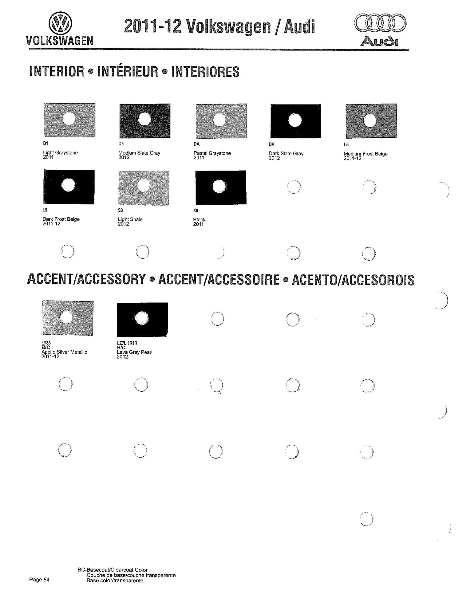 2011 - 2012 Page 4 Volkswagen and Audi Paint Code Color Chart