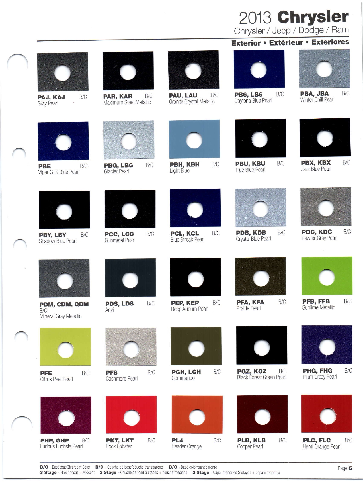 2013 Chrysler All Model Exterior Color Code Paint Chart Chrysler Paint (Color) Code Chart For Exterior Vehicles
