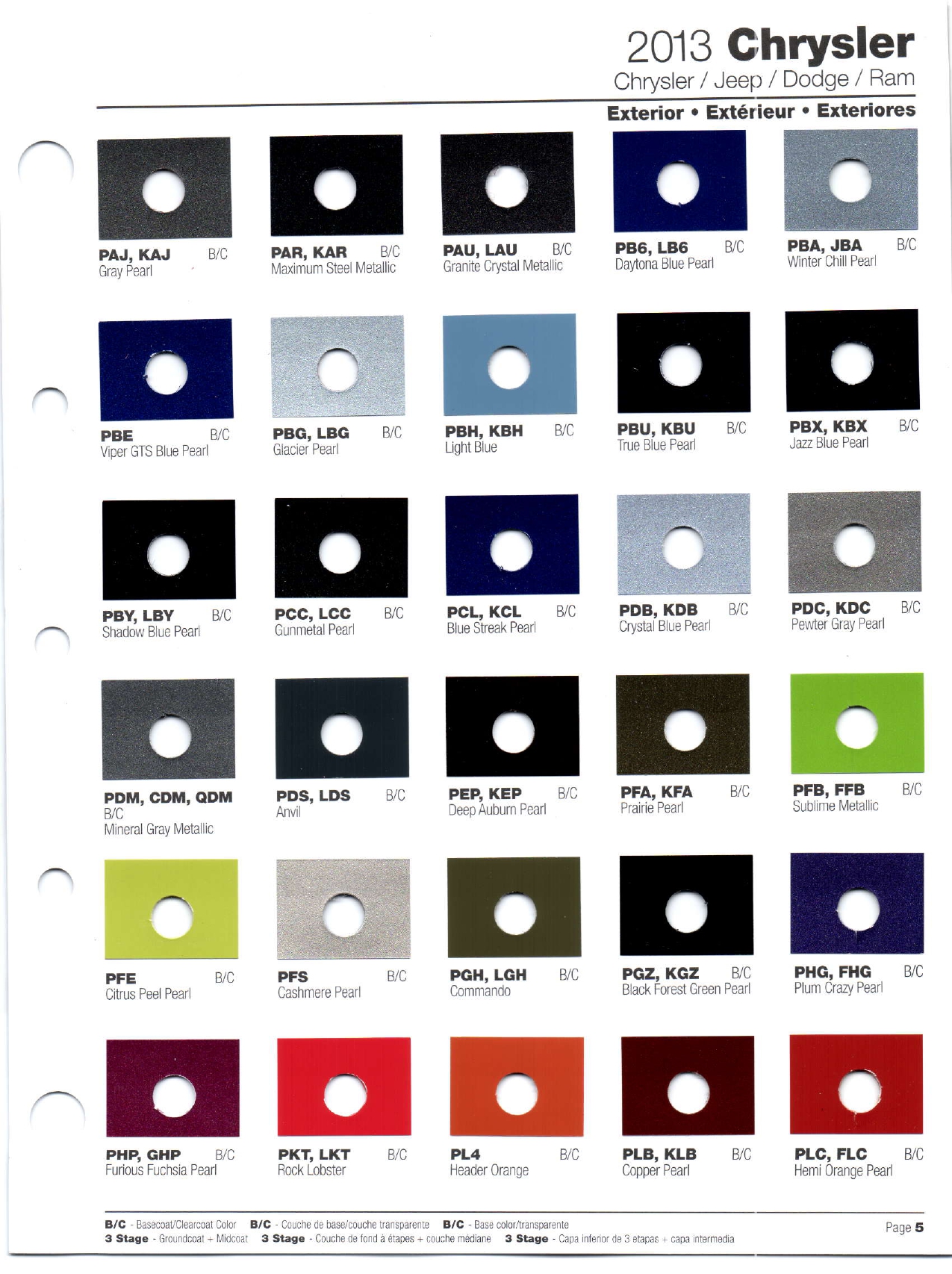 Chrysler Paint (Color) Code Chart For Exterior Vehicles