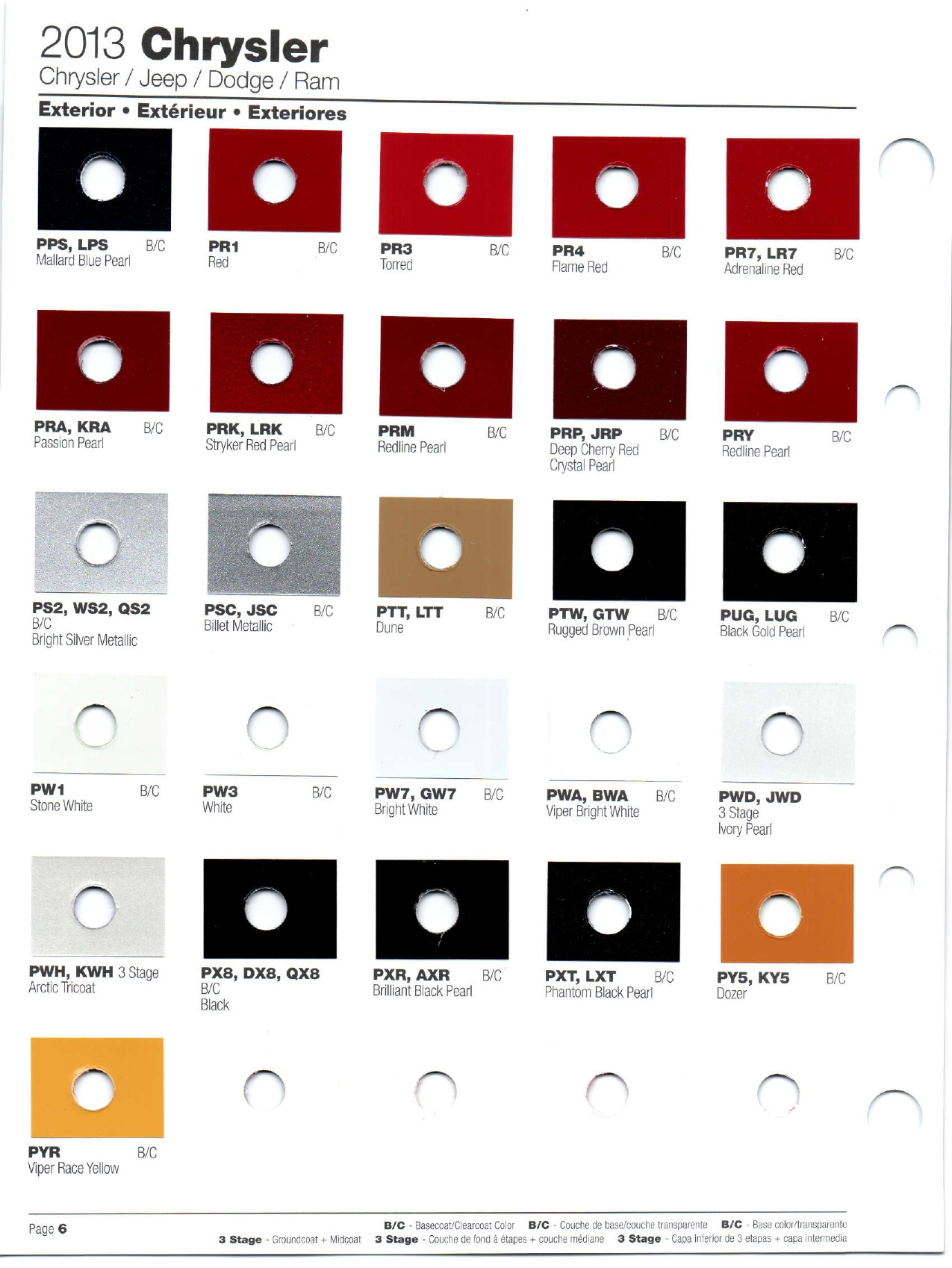 Chrysler Paint (Color) Code Chart For Exterior Vehicles