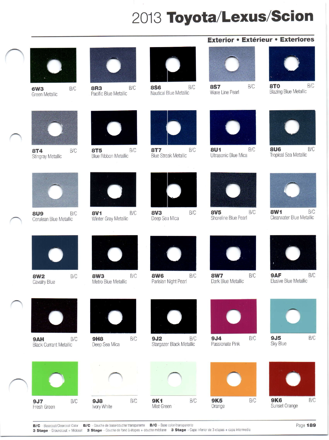 Toyoto / Lexus Paint Code and Color Chart